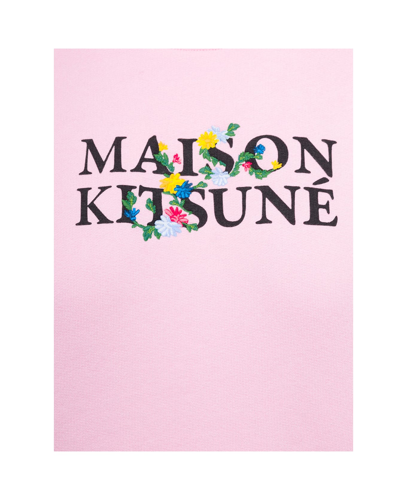 Maison Kitsuné Pink Crewneck Sweatshirt With Front Logo Print In Cotton Woman - Pink