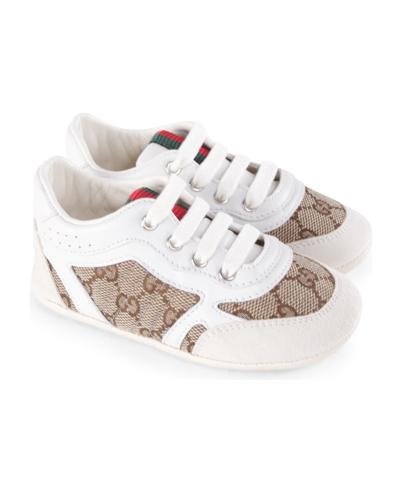 Gucci White Re-web For Babykids With Logo - Beige