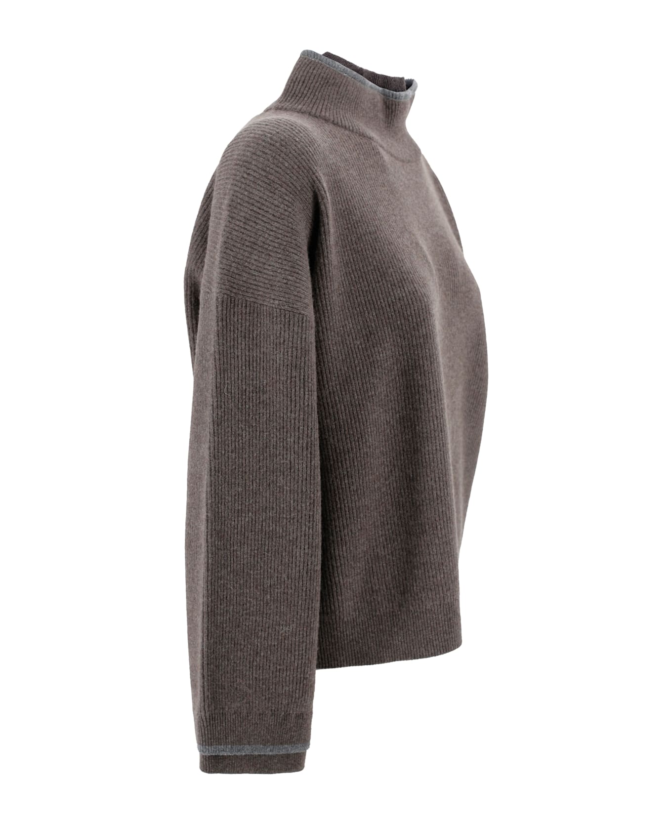 Brunello Cucinelli Sweater With A High Collar - Brown