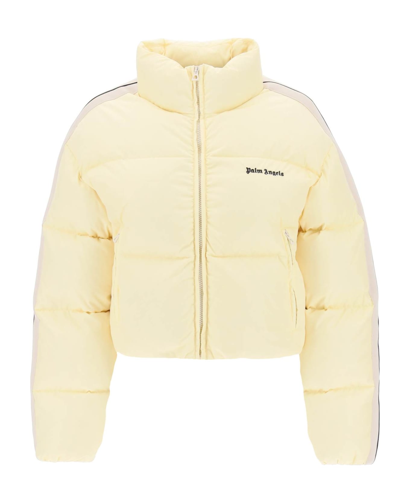 Palm Angels Cropped Puffer Jacket With Bands On Sleeves - BUTTER BLACK (Yellow)