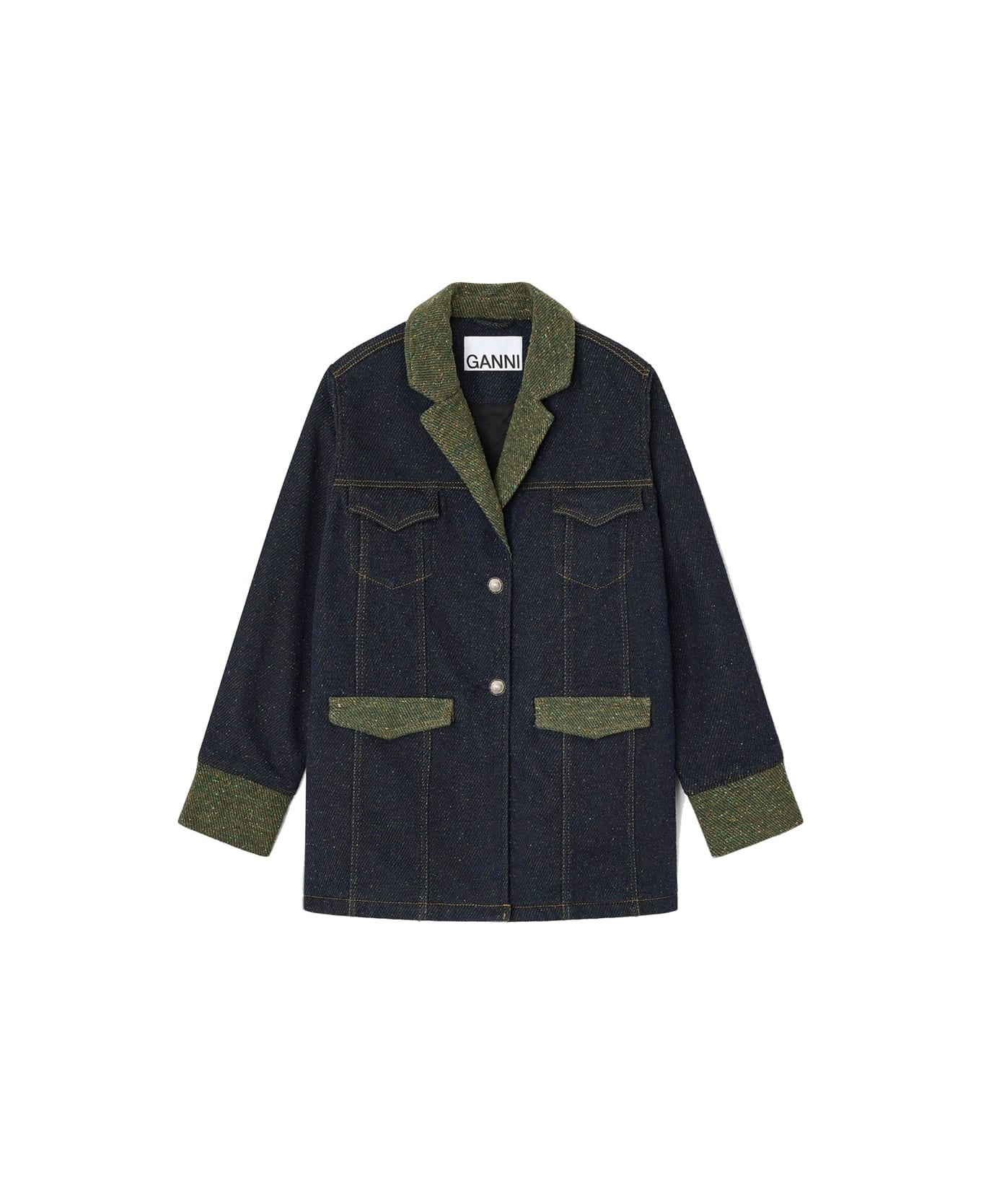 Ganni Cotton Denim Blazer - CHARCOAL