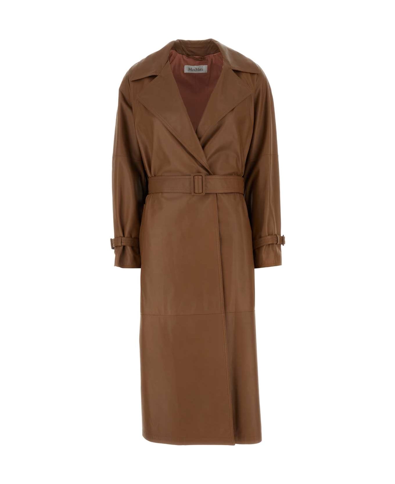 Max Mara Brown Leather Ande Coat - CUOIO