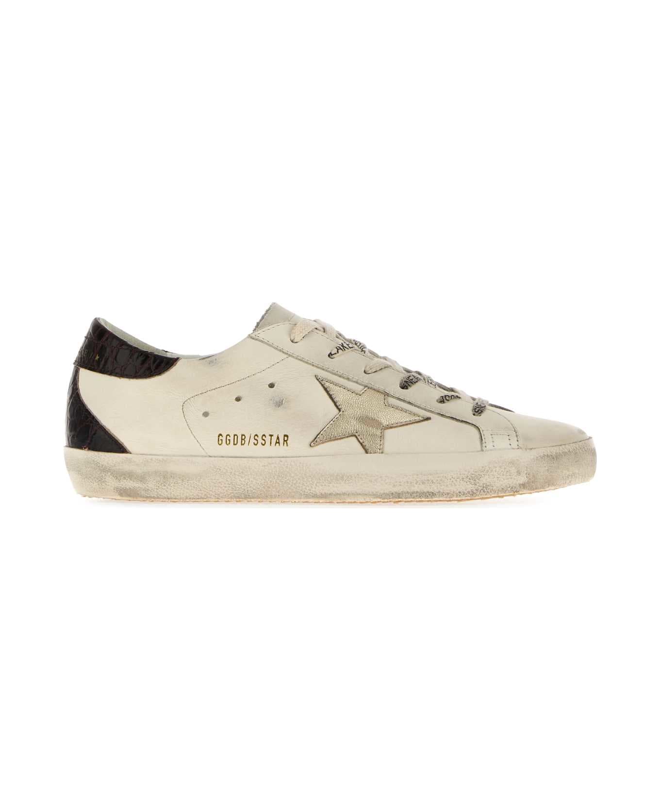 Golden Goose White Leather Super Star Classic Sneakers - WHITEPLATINUMBURGUNDY