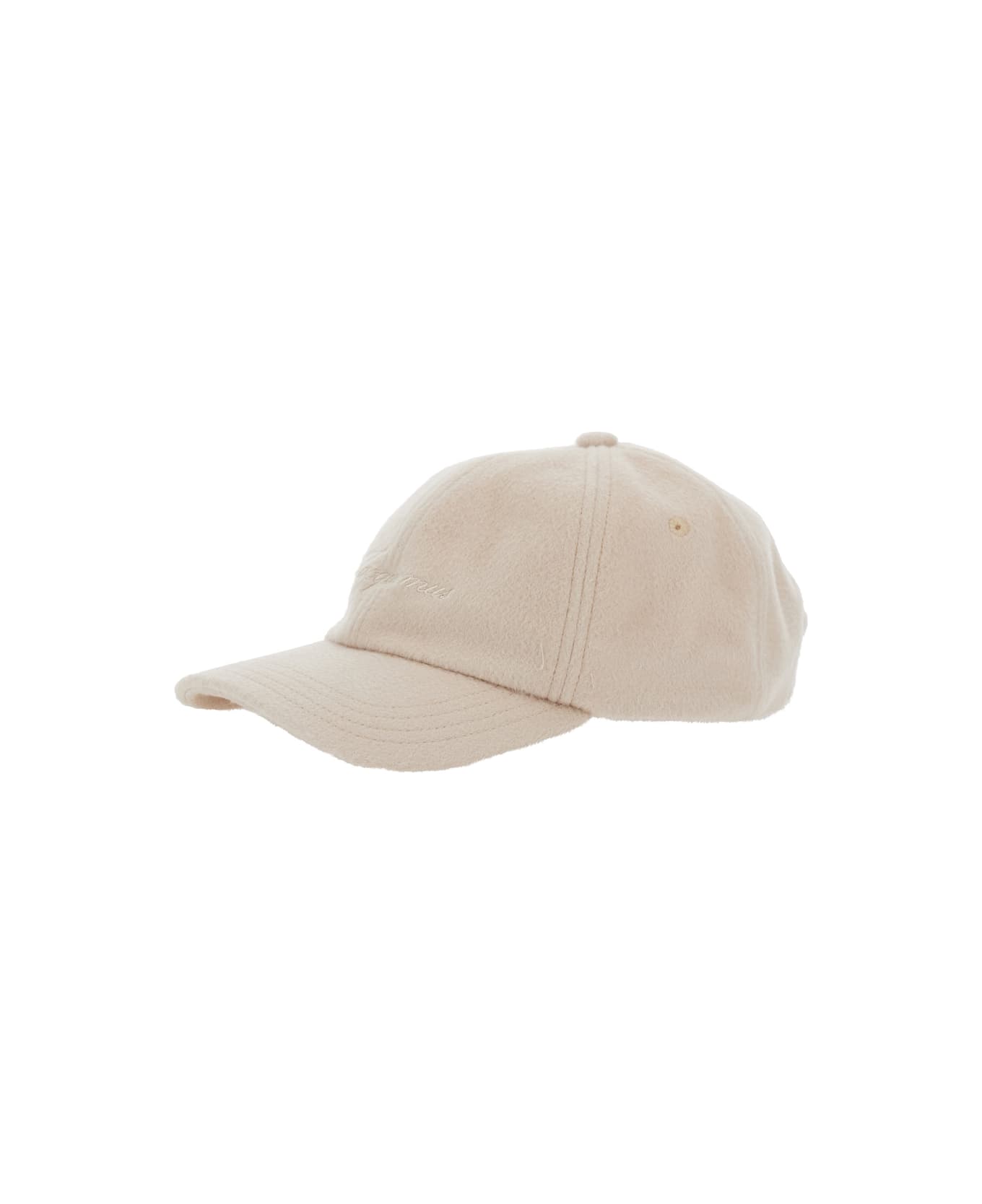 Jacquemus Beige Baseball Cap With Logo Lettering Embroidery On The Front In Wool Man - Beige