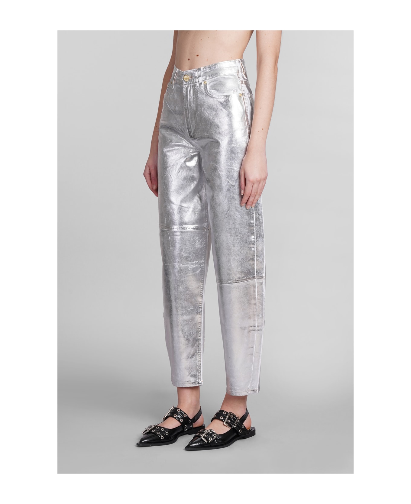 Ganni Jeans In Silver Cotton - White デニム