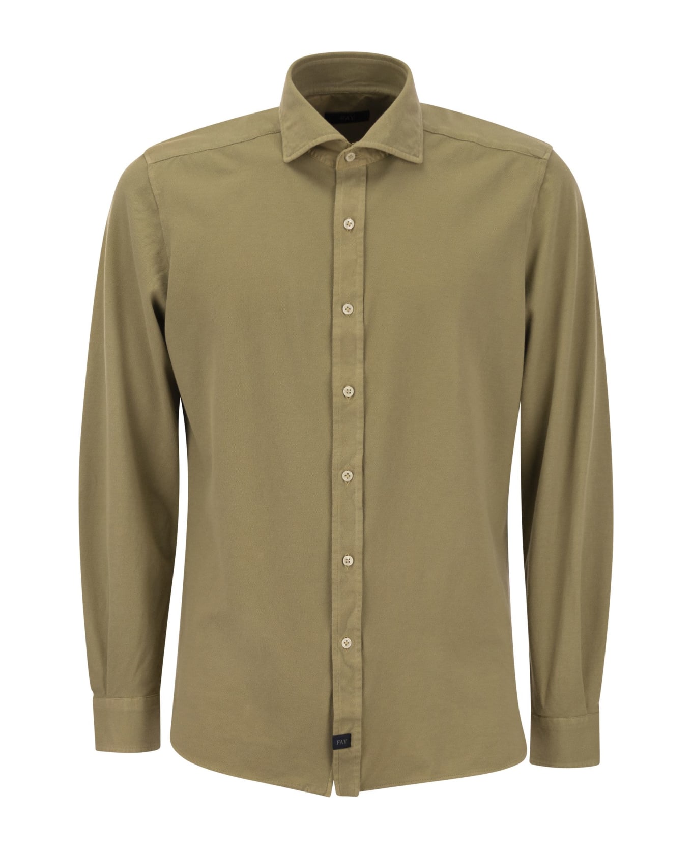 Fay Cotton French Collar Shirt - Kaki