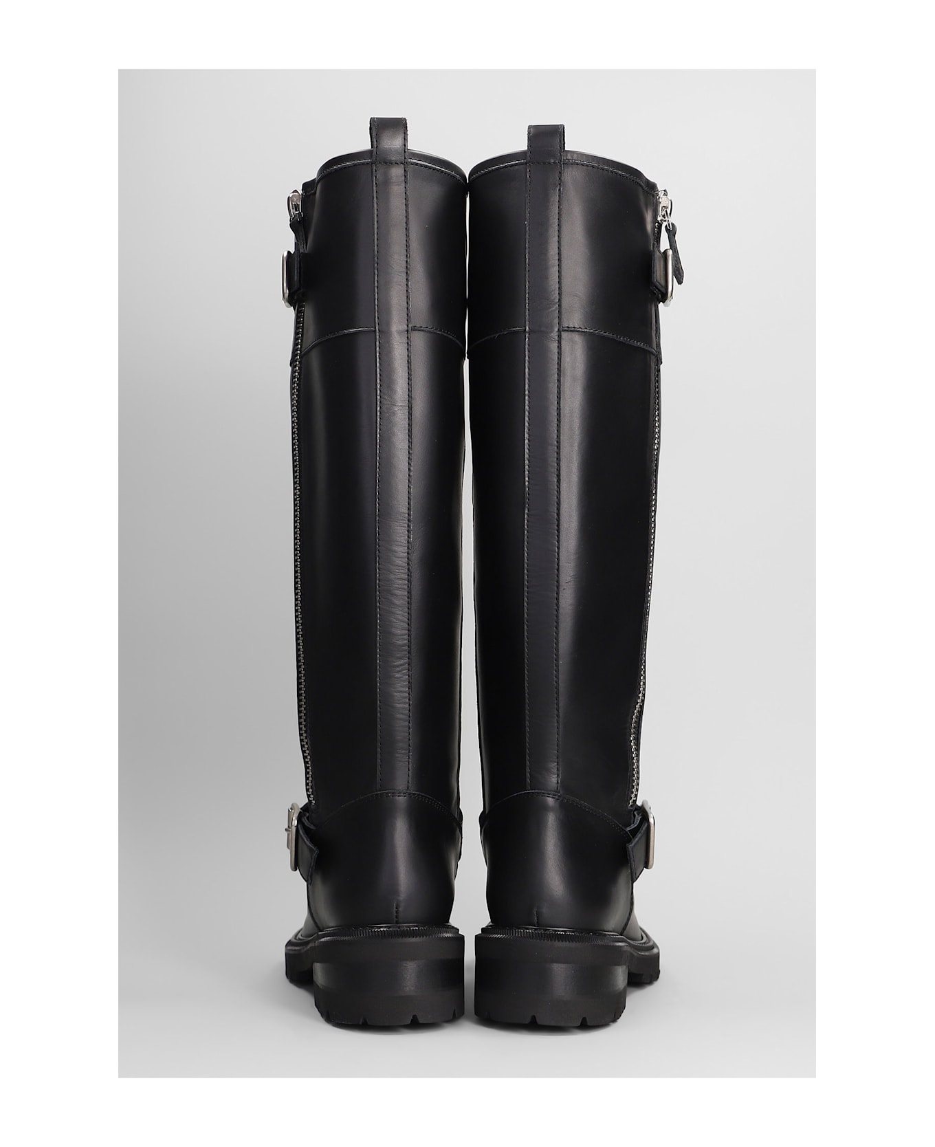 Via Roma 15 Low Heels Boots In Black Leather - black