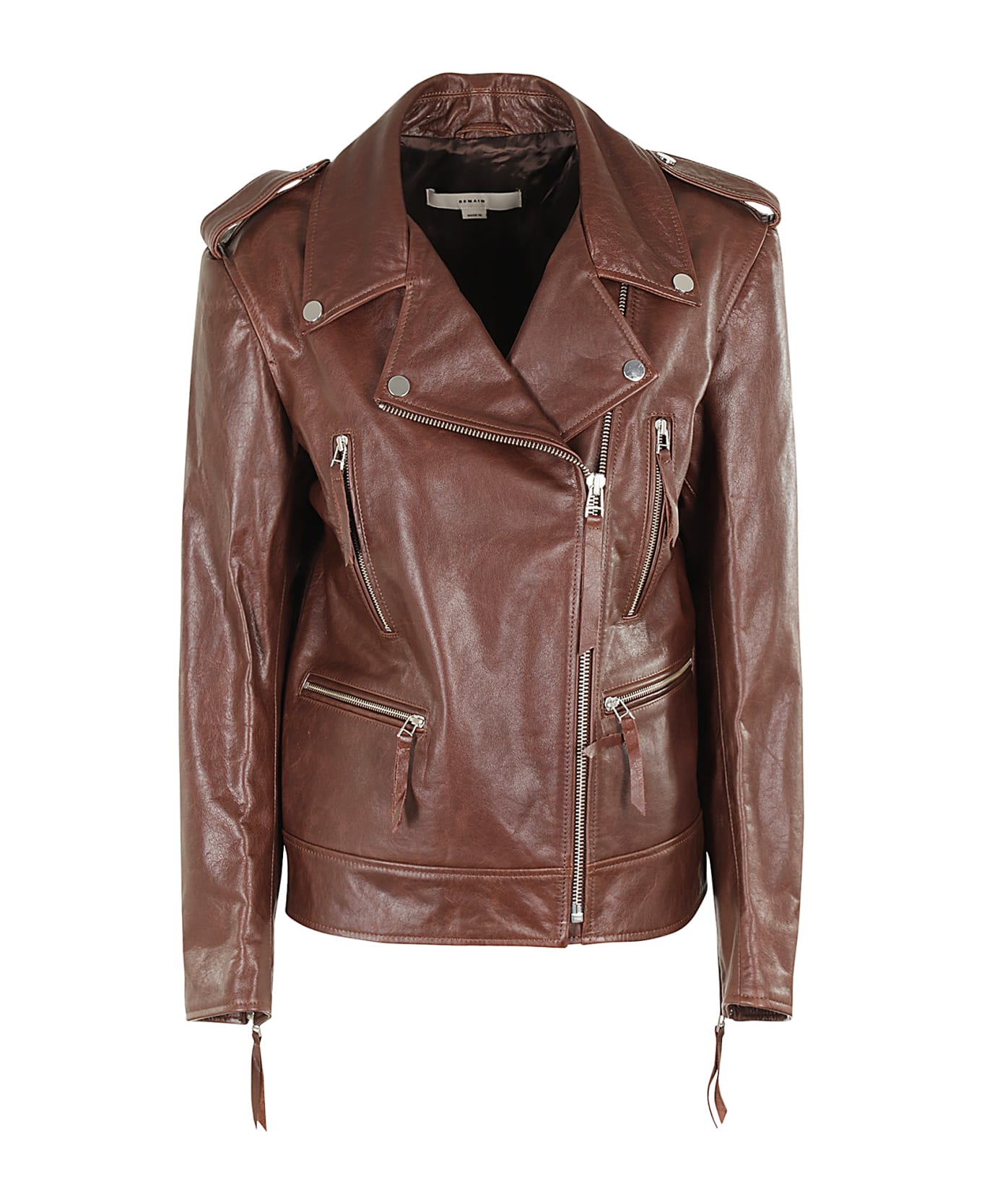 REMAIN Birger Christensen Biker Leather Jacket - Deep Mahogany