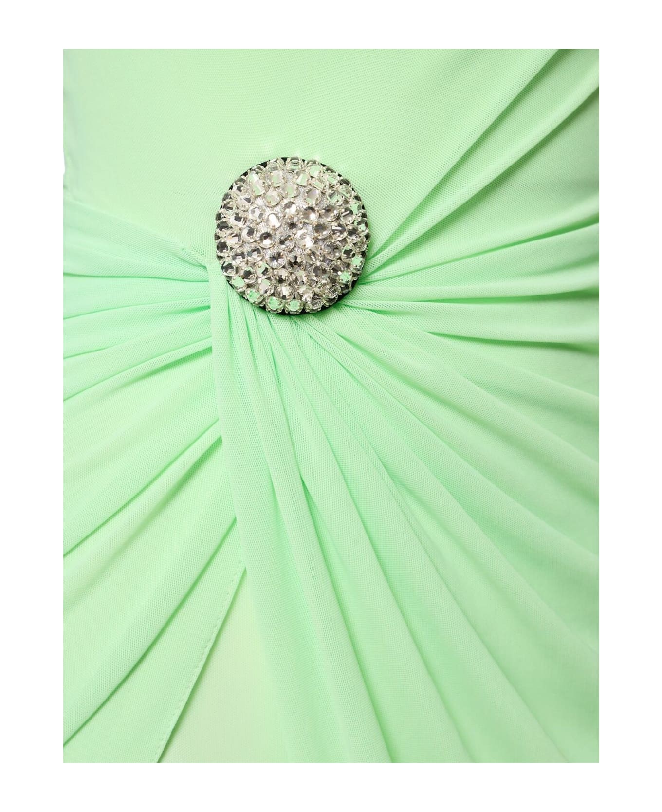 David Koma Crystal Balls And Ruched Mesh Midi Dress - Green
