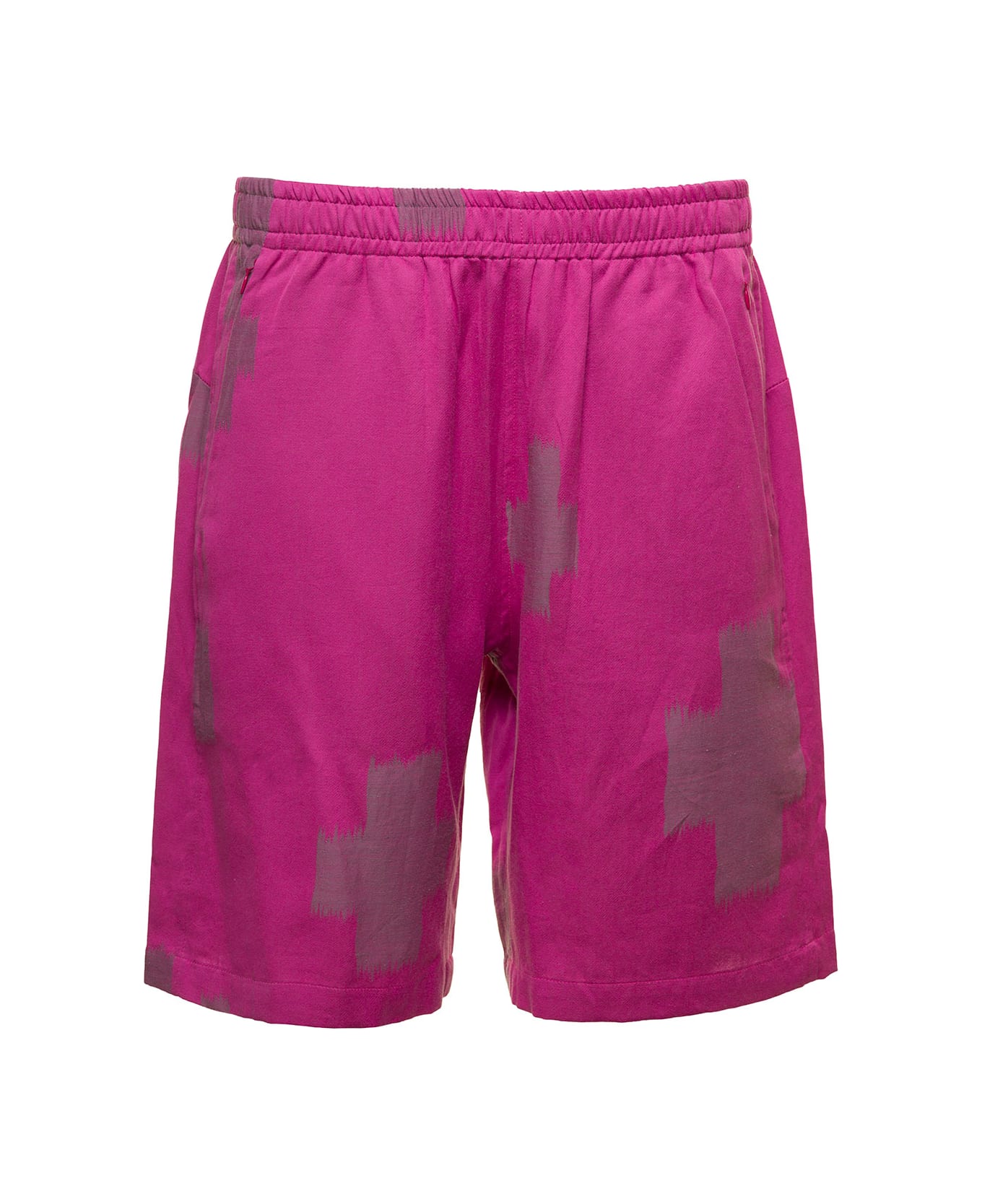 Needles Fuchsia Shorts With All-over Cactus Print In Cotton And Linen Man - Fuxia