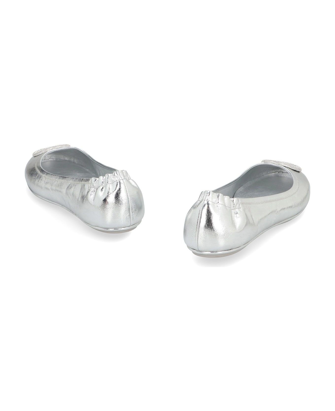 Tory Burch Minnie Travel Metallic Leather Ballet Flats - silver