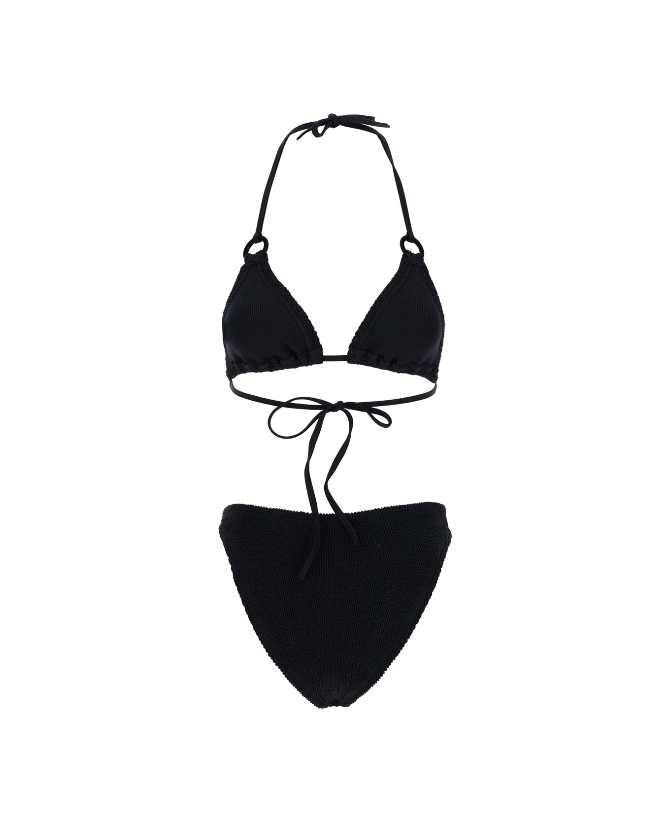 Hunza G 'eva' Black Bikini With Ring Details In Ribbed Stretch Polyamide Woman - Black