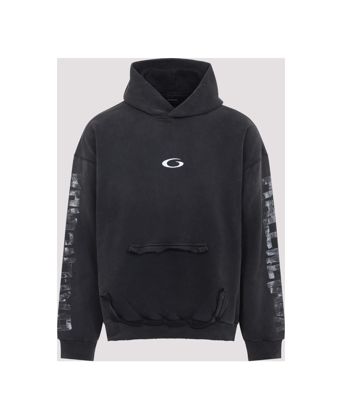 Balenciaga Ripped Pocket Hoodie - Faded Washed Blk Wht
