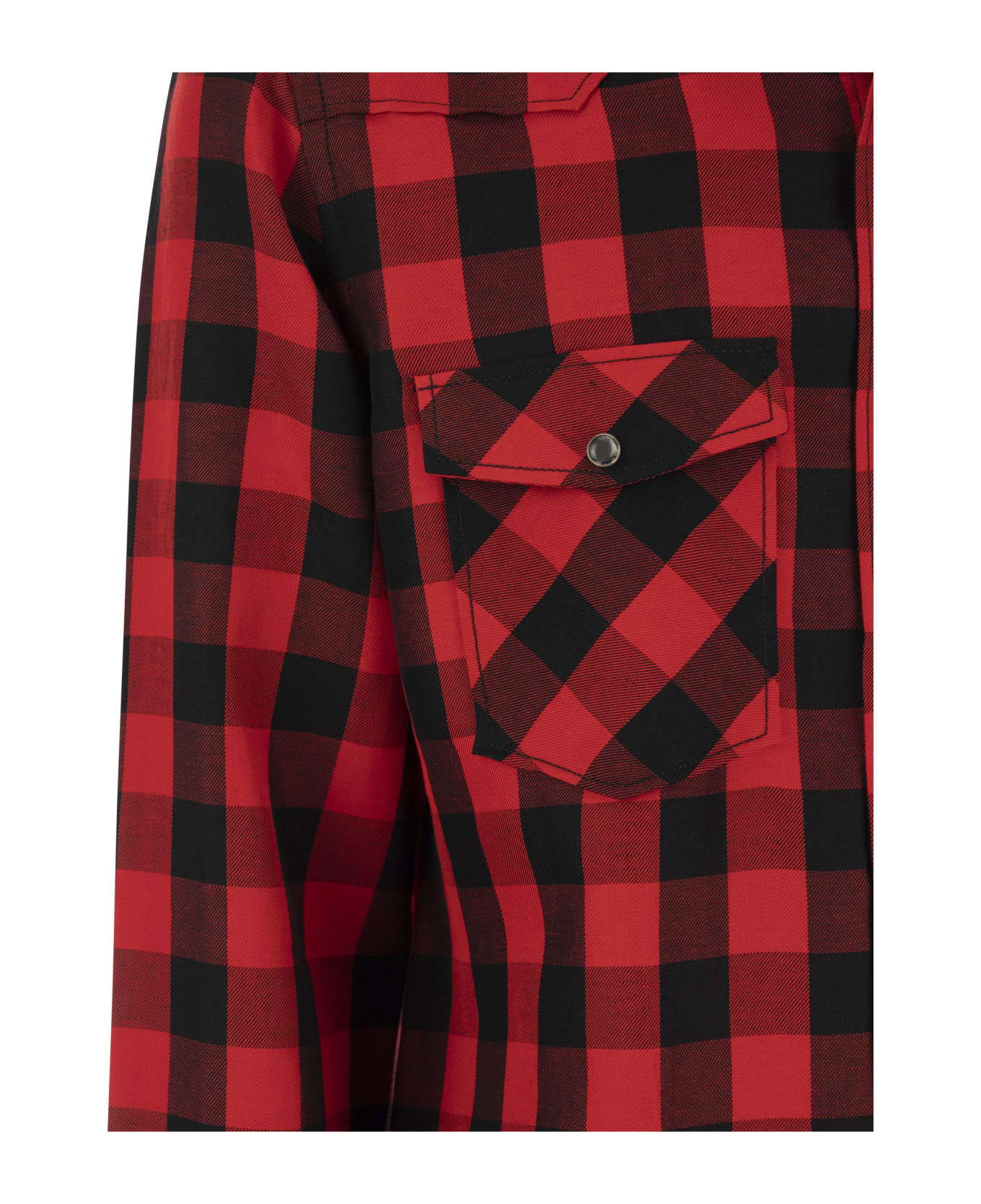 PT Torino Checked Shirt In Cotton And Linen Blend - Red/black