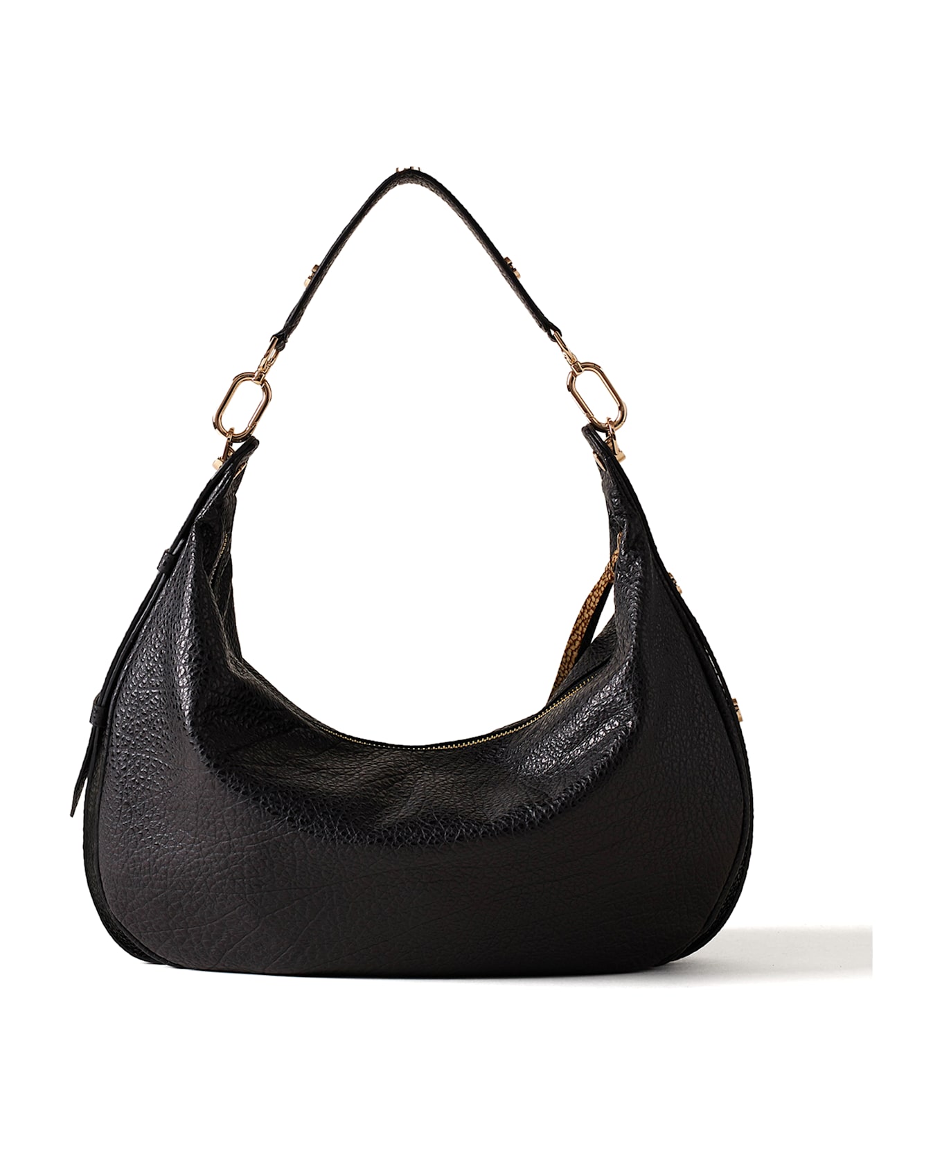 Borbonese Oyster Hobo Shoulder Bag Medium Black - NERO