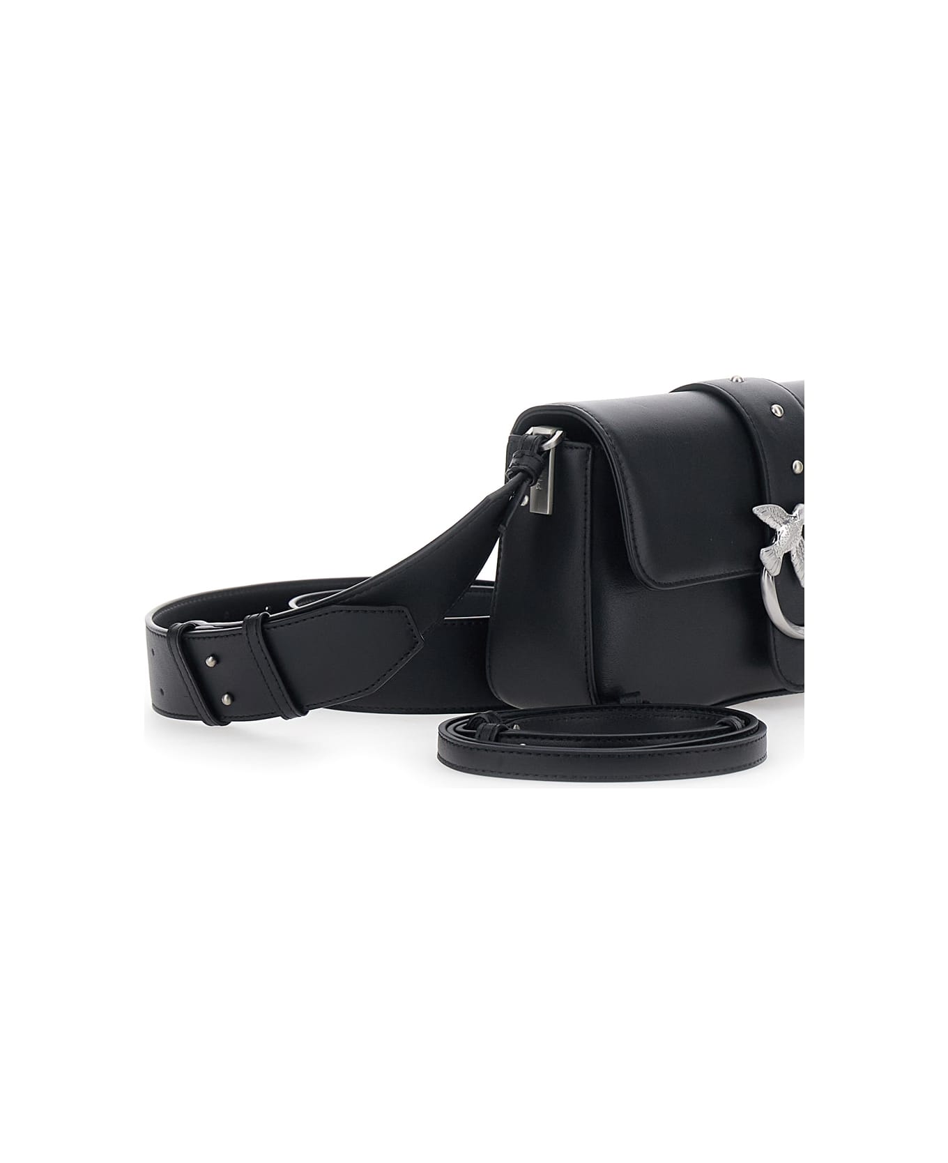 Pinko Black Shoulder Bag With Love Birds Plaque On The Front In Leather Woman - Black