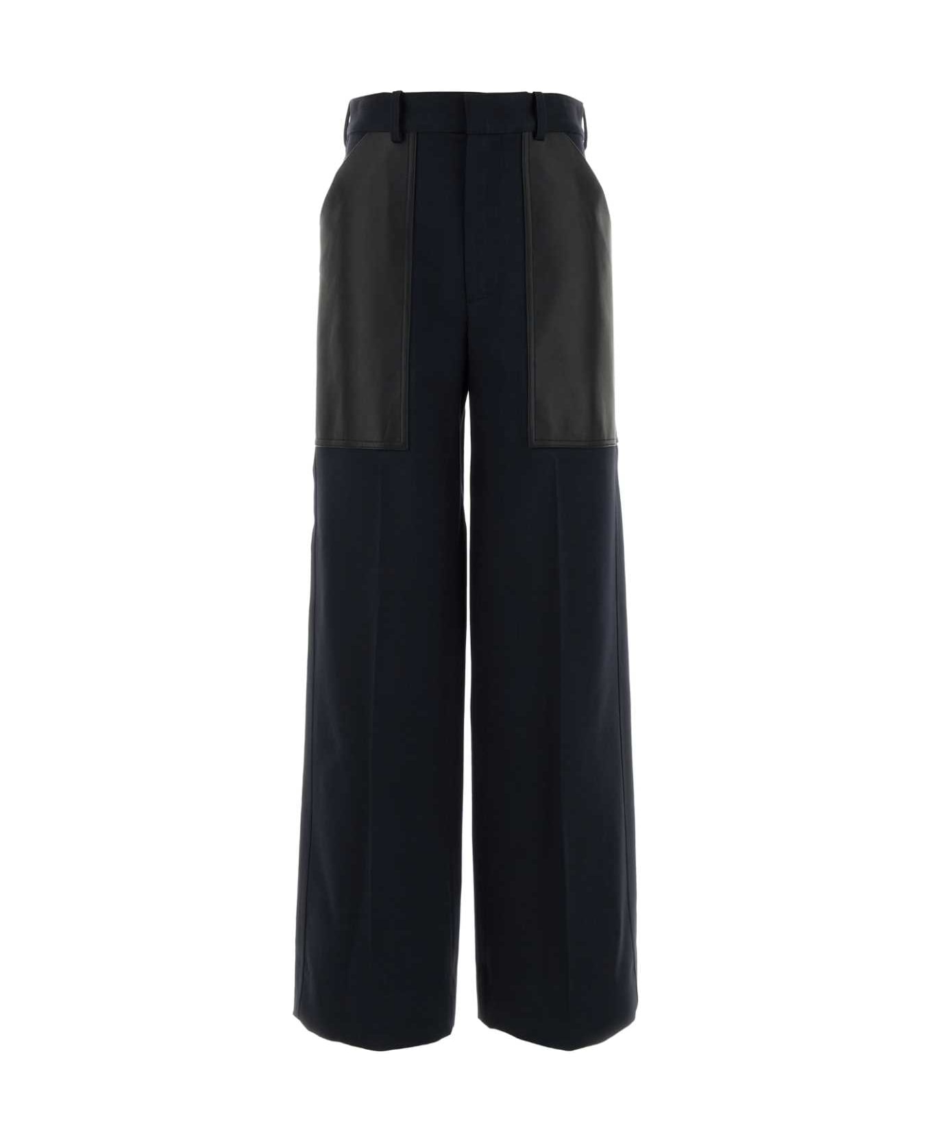 Bottega Veneta Dark Blue Wool And Cotton Palazzo Pant - MIDNIGHTBLUE