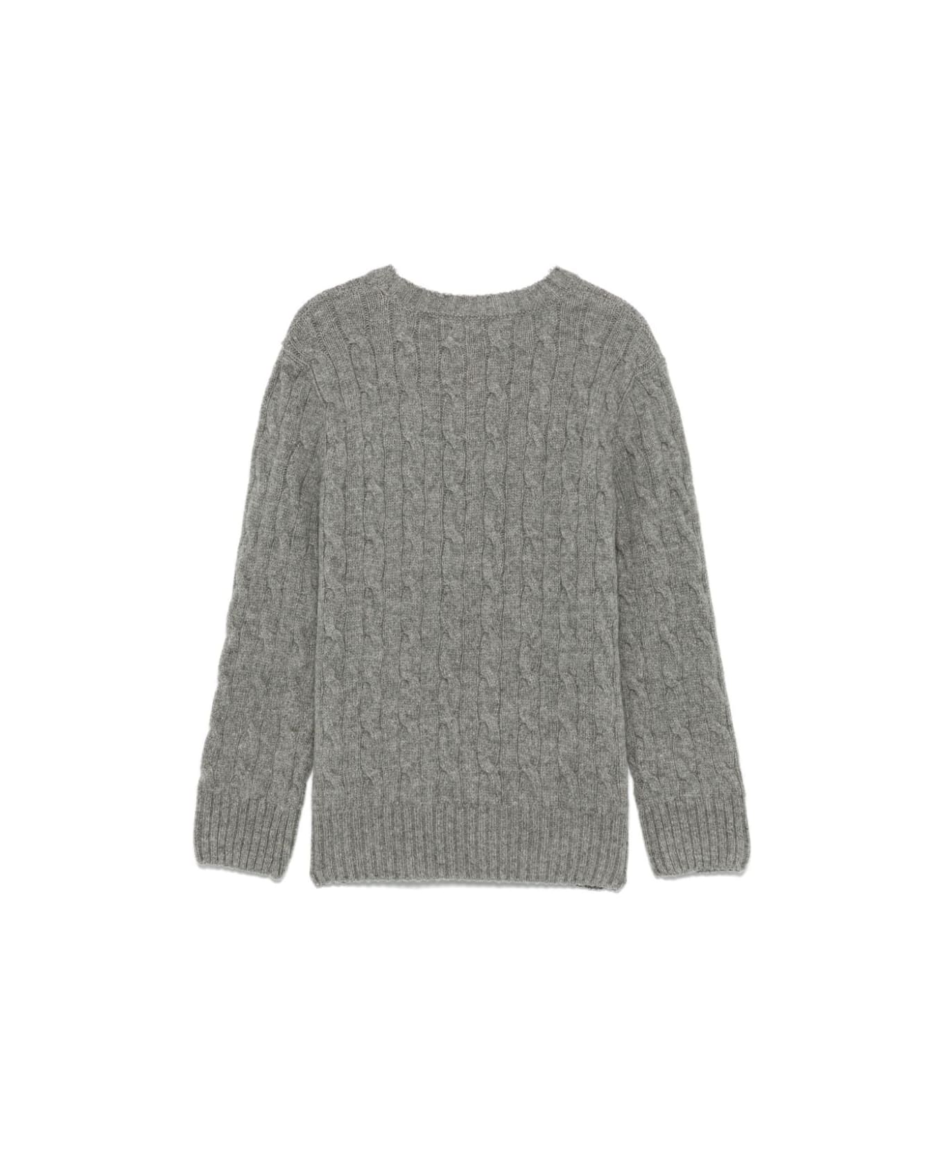 Ralph Lauren Grey Cable Knit Sweater With Pony - Grey