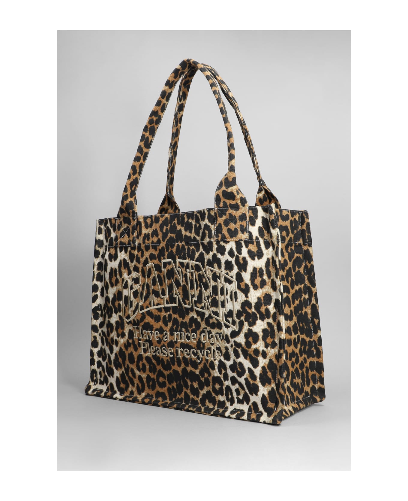 Ganni Large Logo Easy Printed Shopper Bag - Marrone