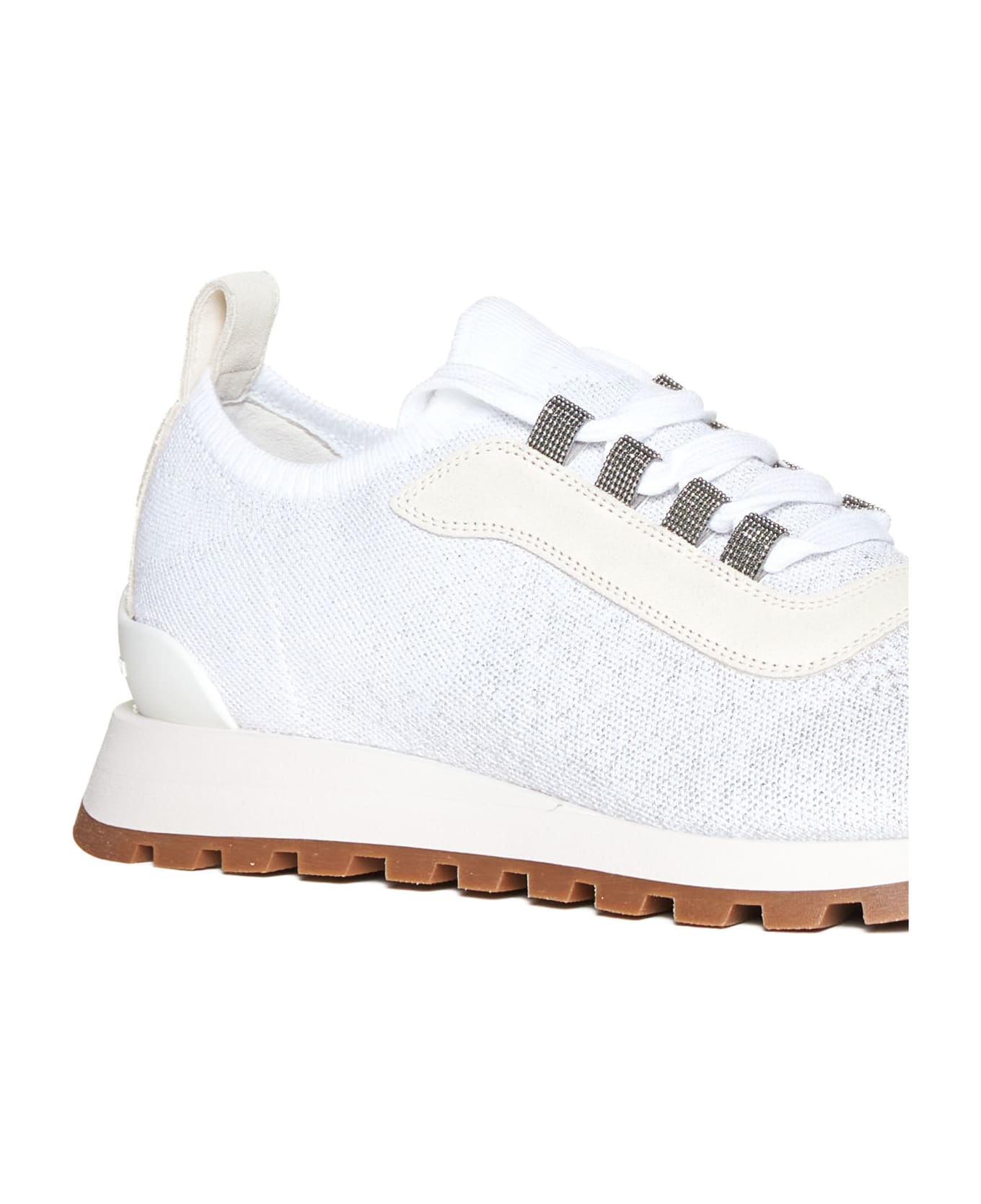 Brunello Cucinelli Knitted Lace-up Sneakers - Bianco
