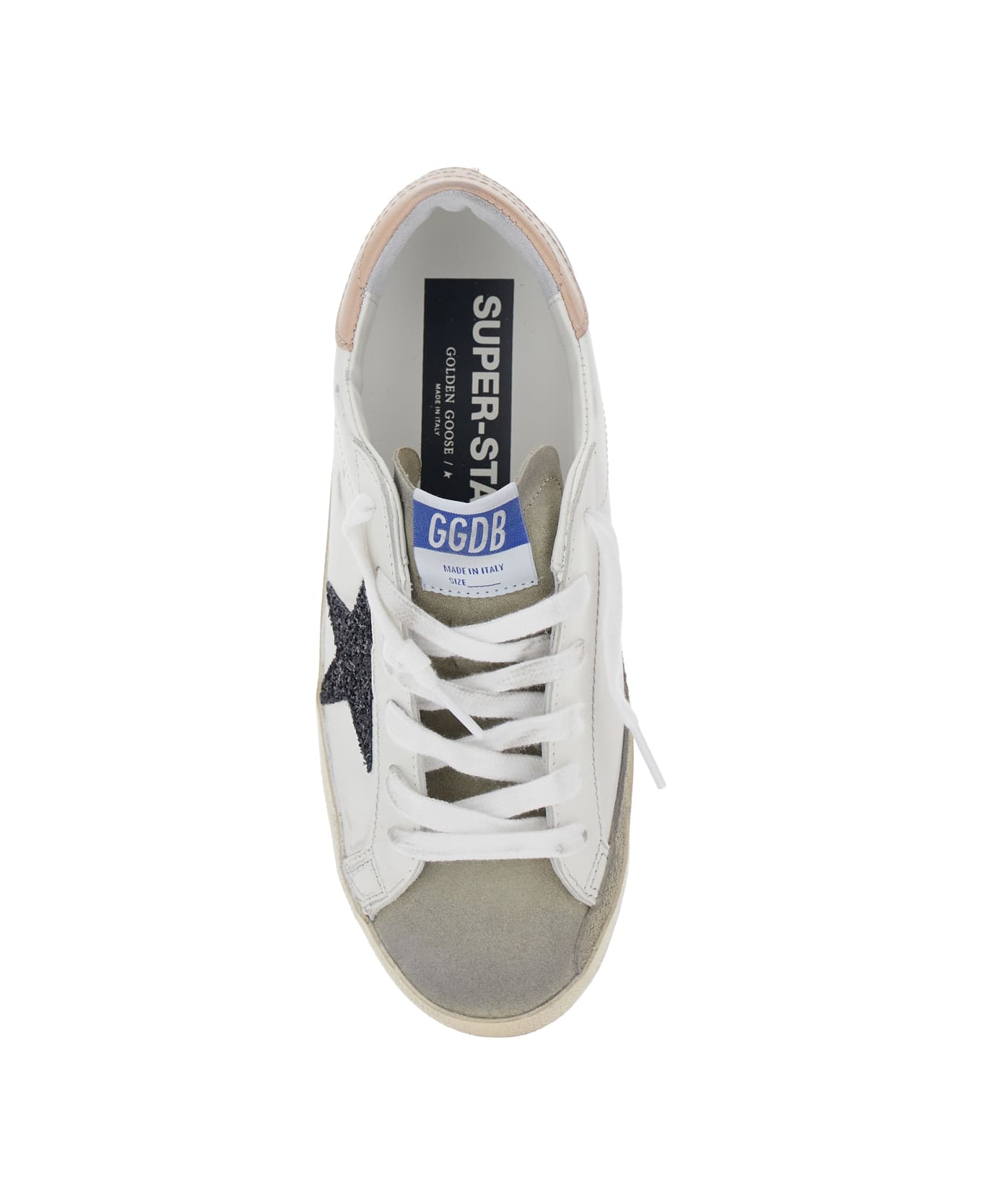 Golden Goose Super-star Leather Upper And Heel Suede Toe Glitter Star - White