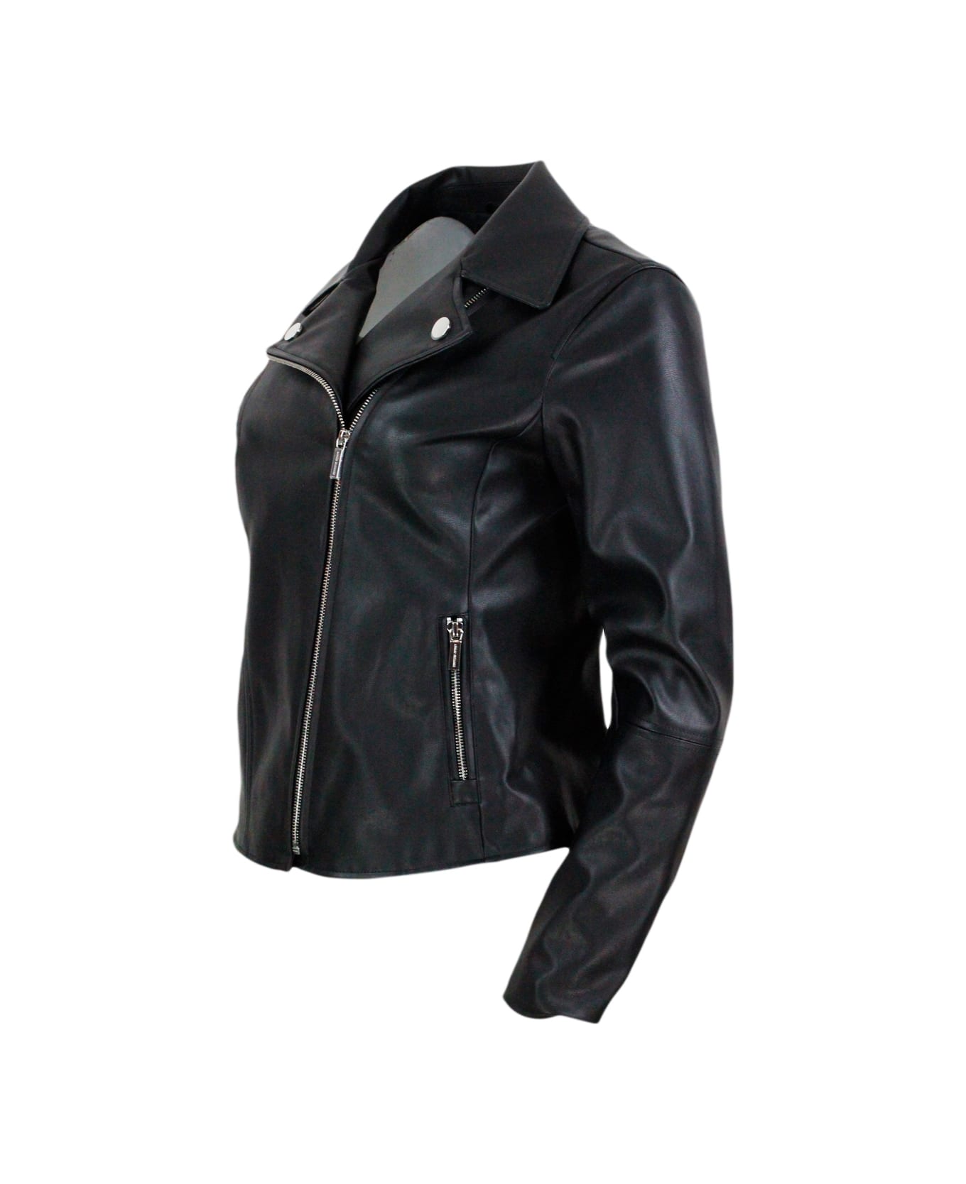 Armani Collezioni Studded Jacket Made Of Eco-leather With Zip Closure And Zips On The Cuffs And Pockets - Black