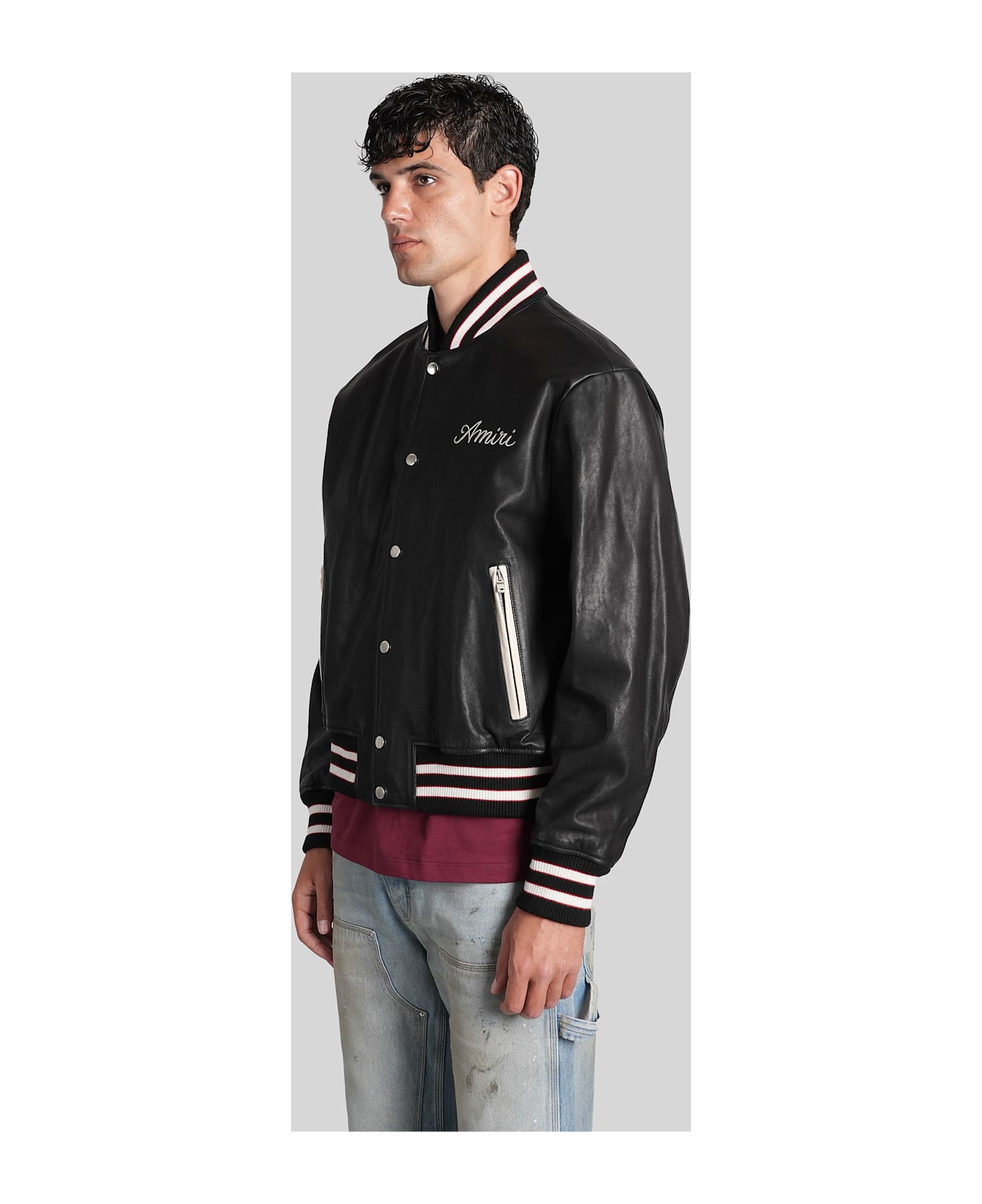 AMIRI Bomber Jacket In Black Leather - black