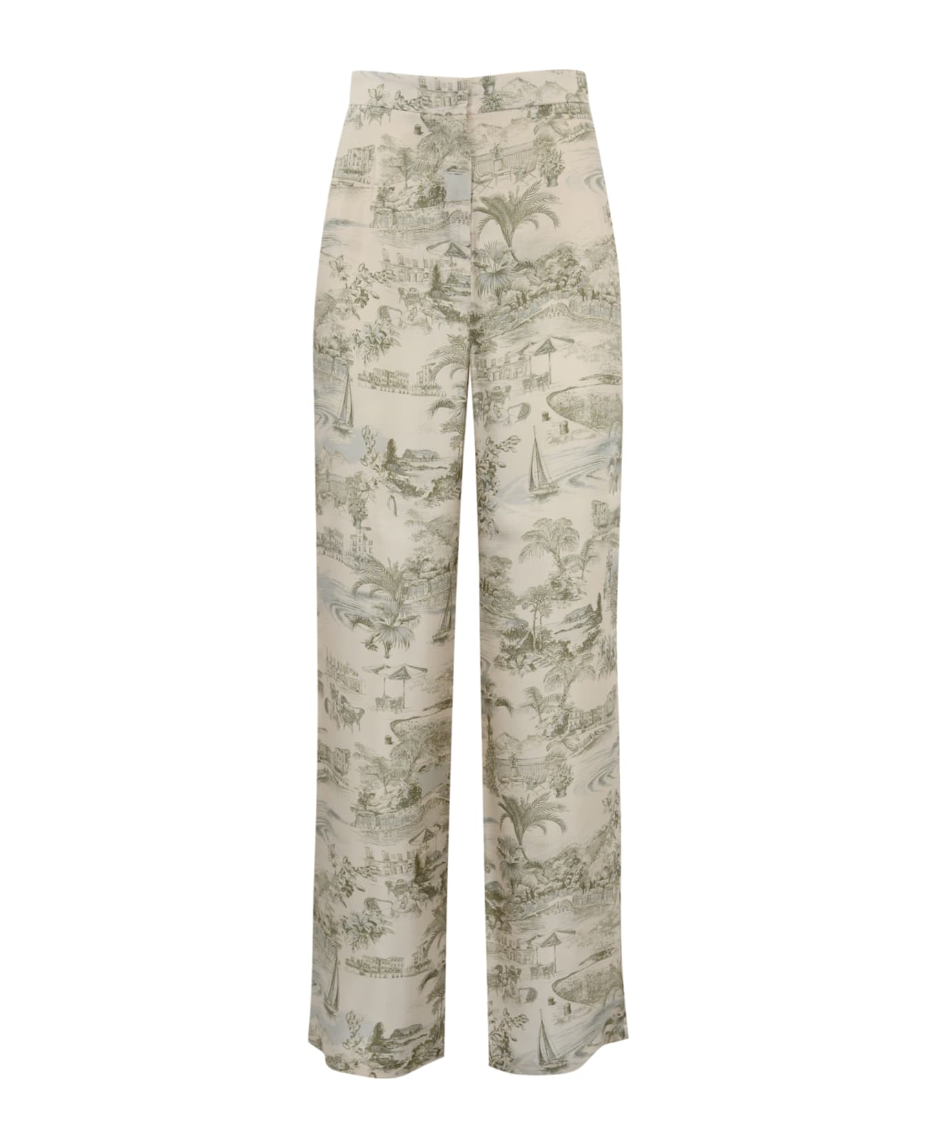 Max Mara Studio Zeus Trousers In Printed Twill - Nude/grigio