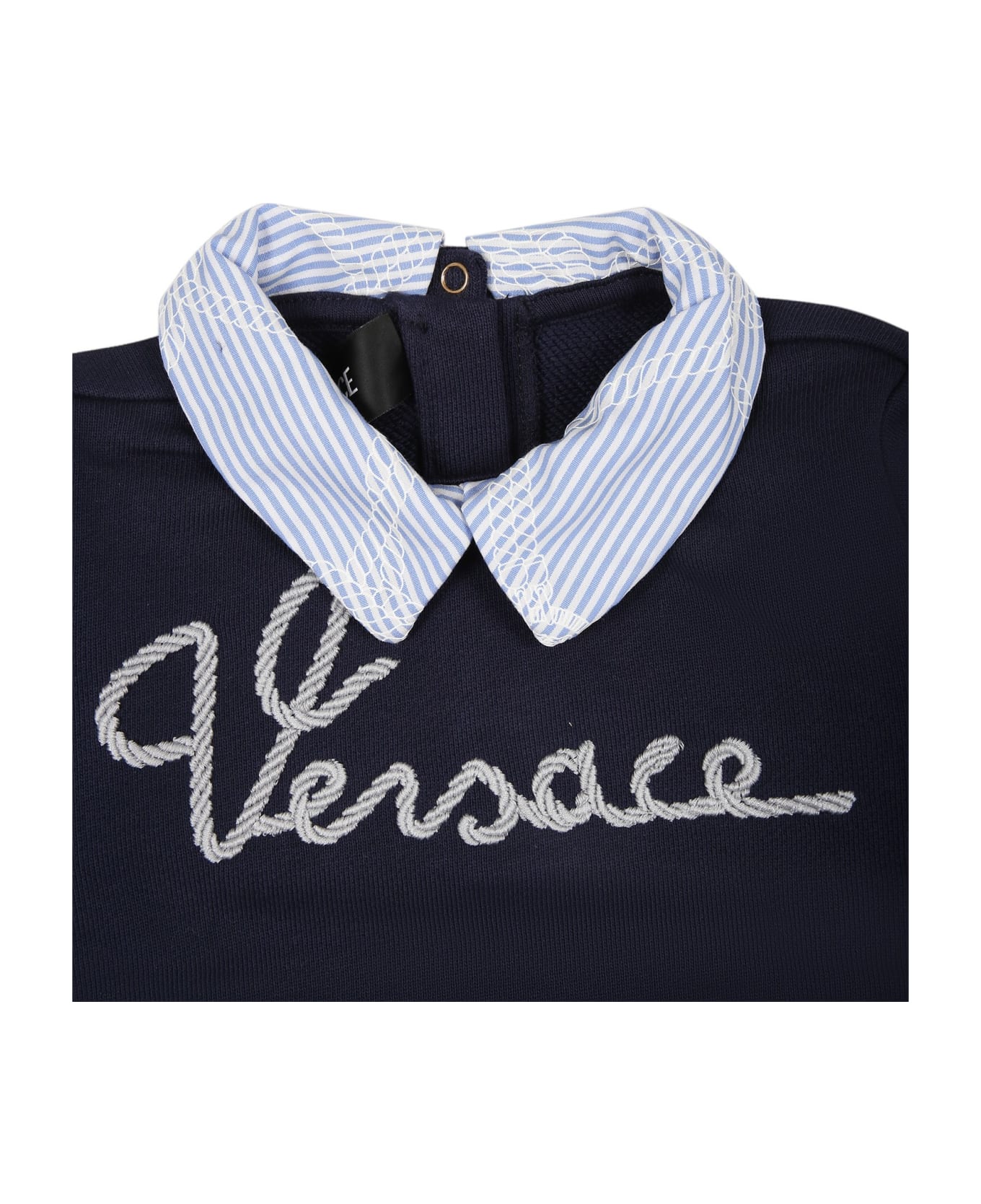 Versace Blue Sweatshirt For Baby Boy With Logo - Blue ニットウェア＆スウェットシャツ