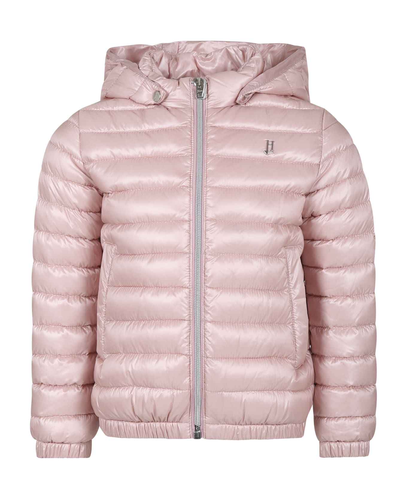 Herno Pink Down Jacket For Girl With Logo - Pink