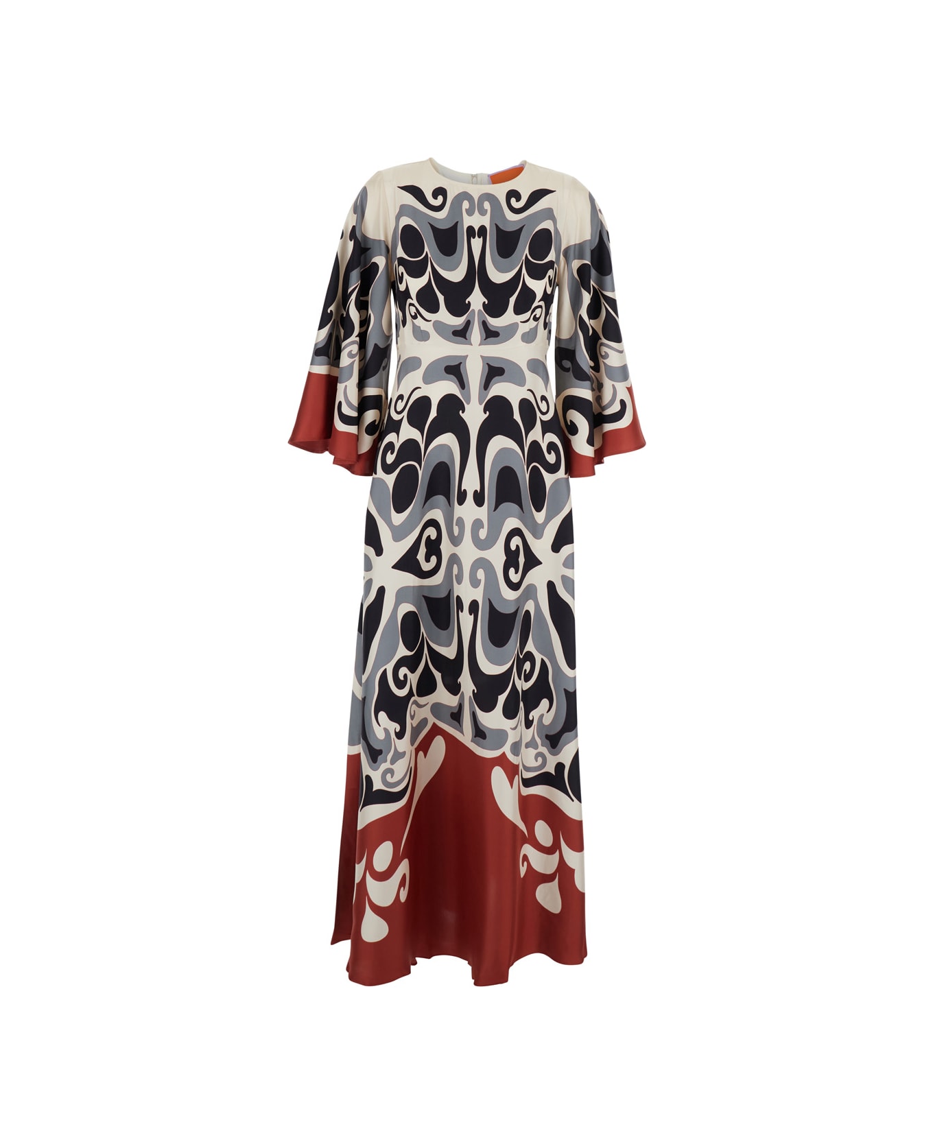 La DoubleJ Multicolor Long Dress With Round Neck And All Over Motif In Silk Woman - Multicolor