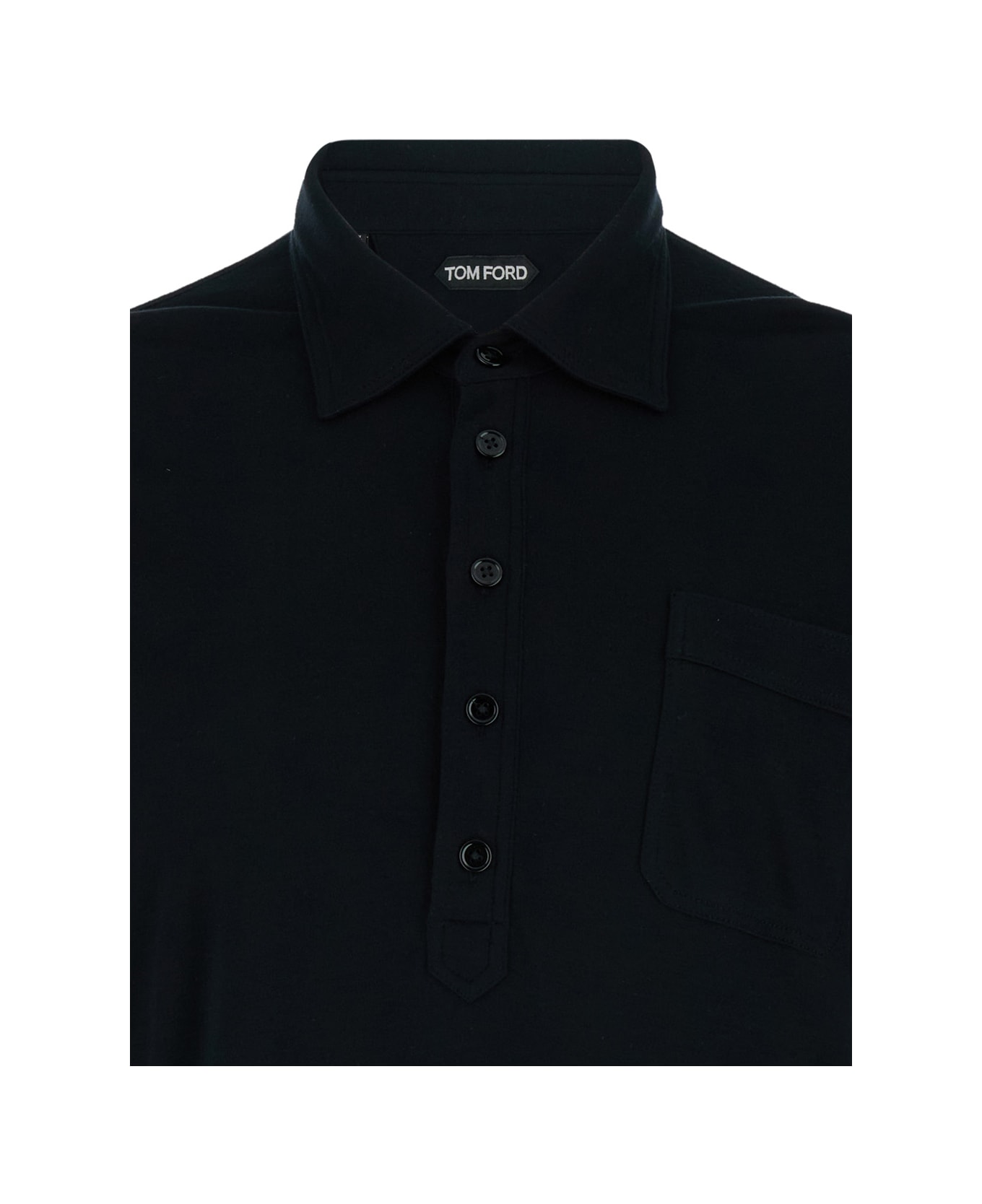 Tom Ford Black Polo Shirt In Cotton Blend Man - Black