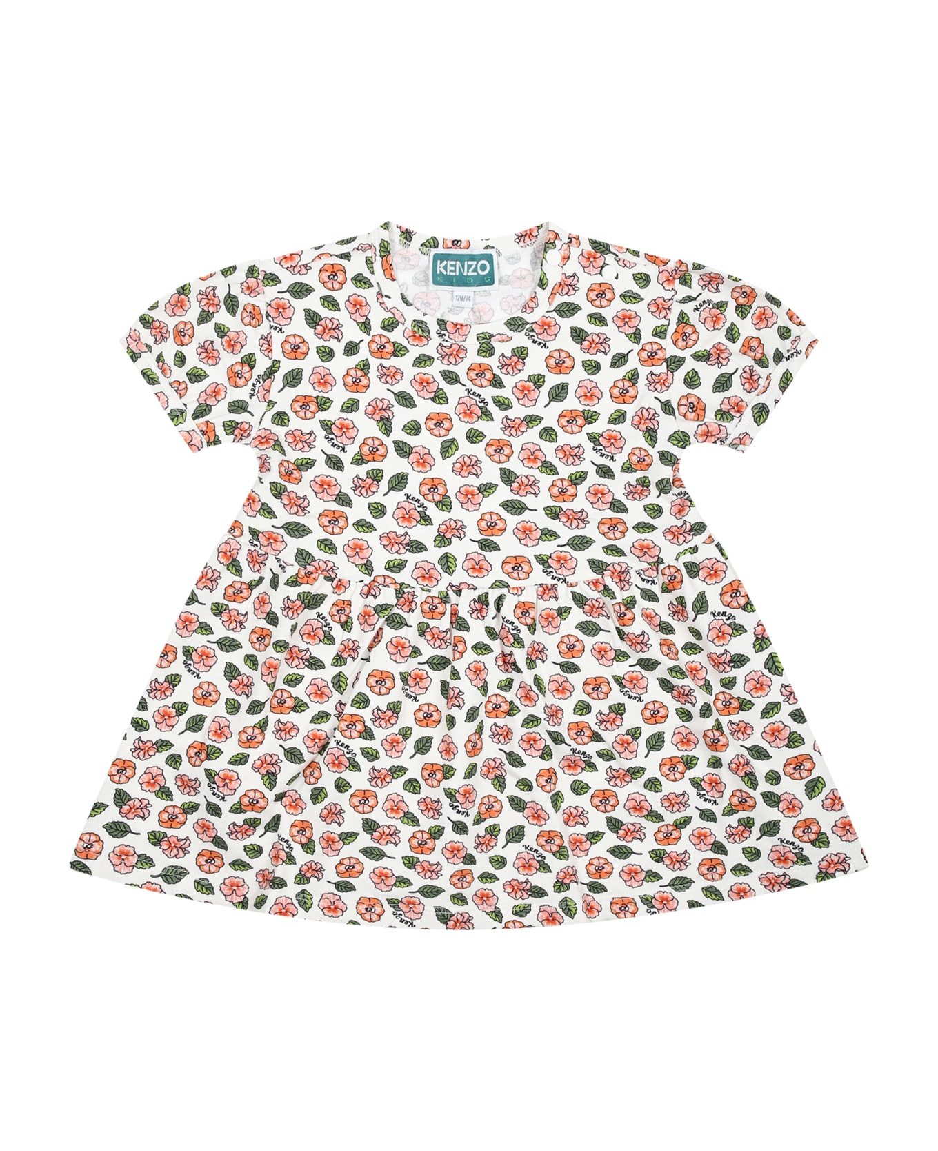 Kenzo Kids White Dress For Baby With Floral Print - White