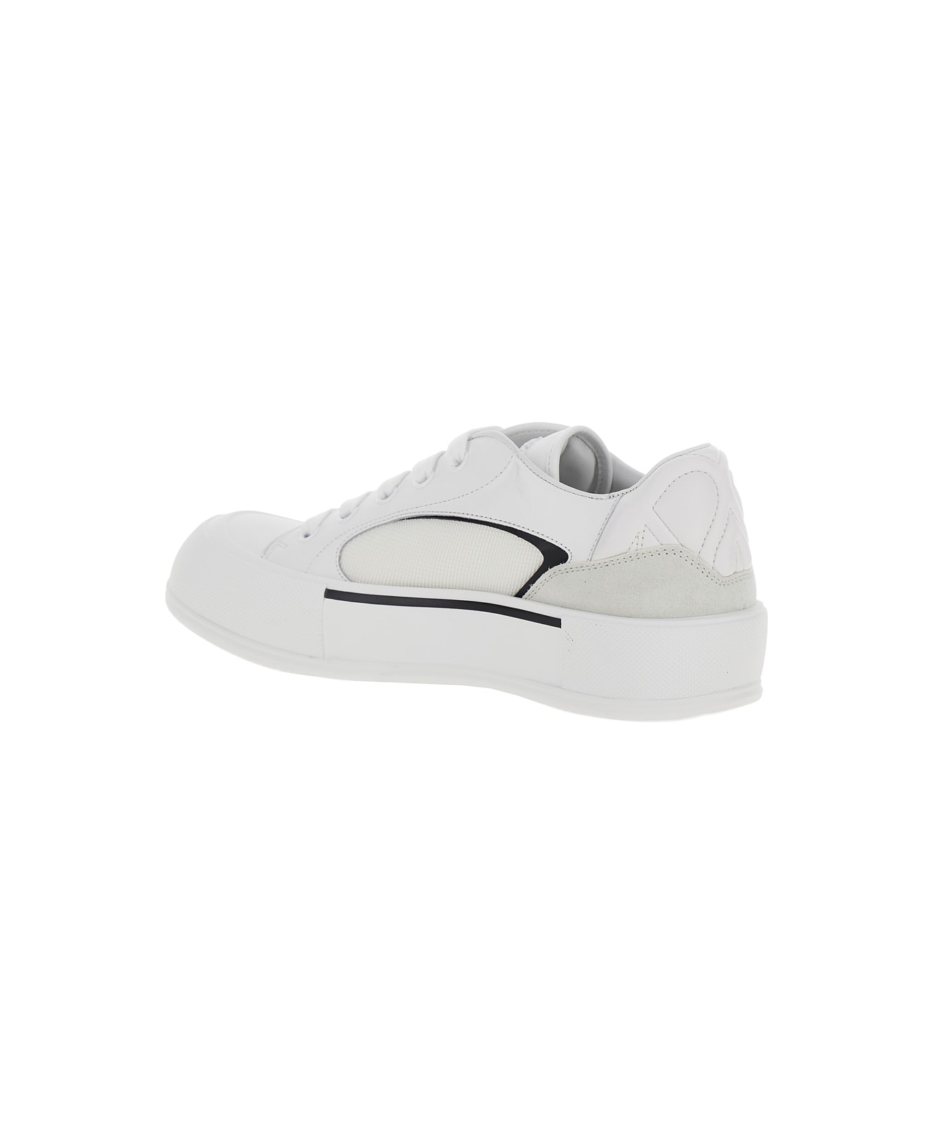 Alexander McQueen 'cruis' White Low Top Sneakers With Logo Detail In Leather And Fabric Man - White スニーカー