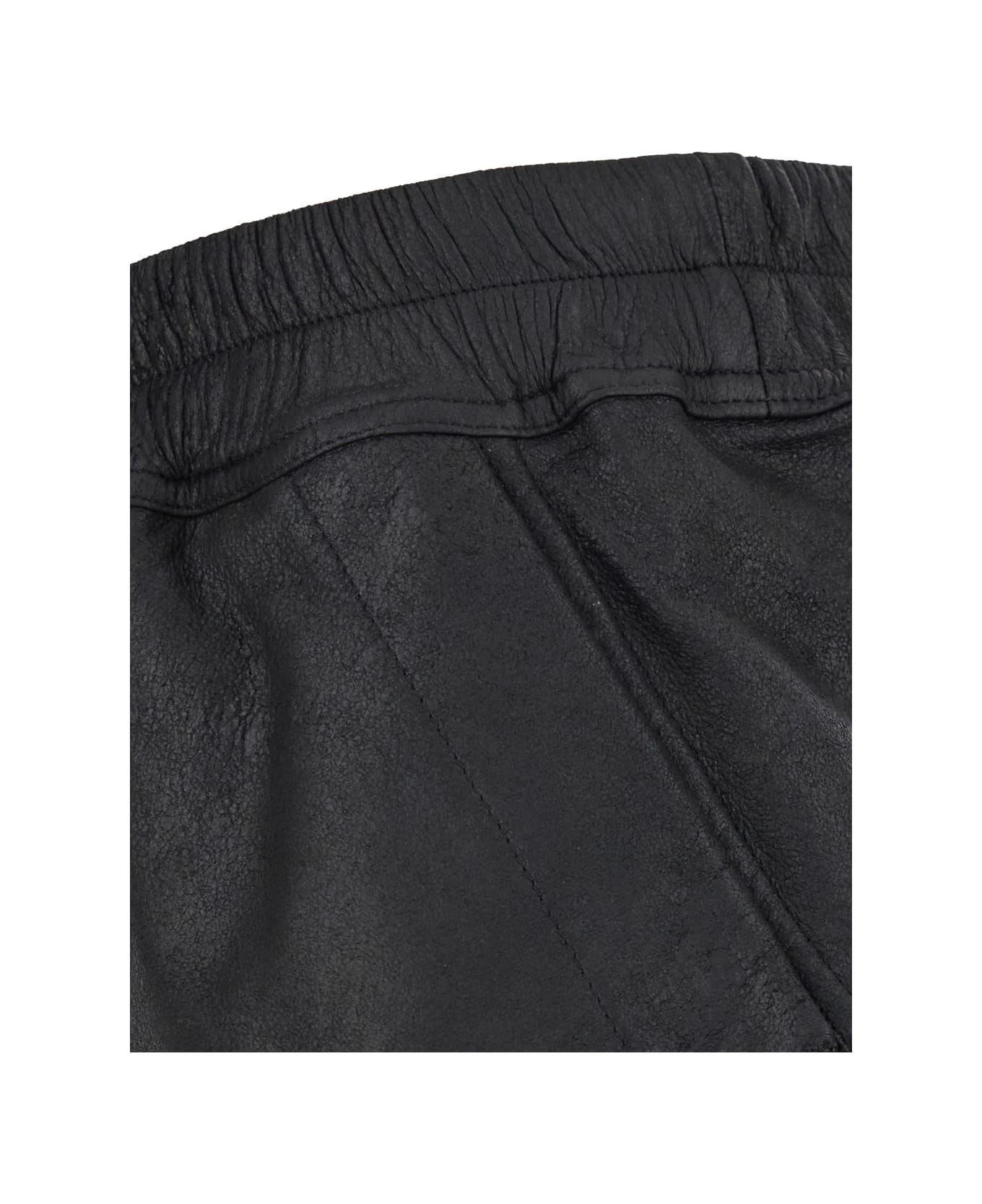 Rick Owens Black Shorts With Drawstring Waist In Grained Leather Woman - Black