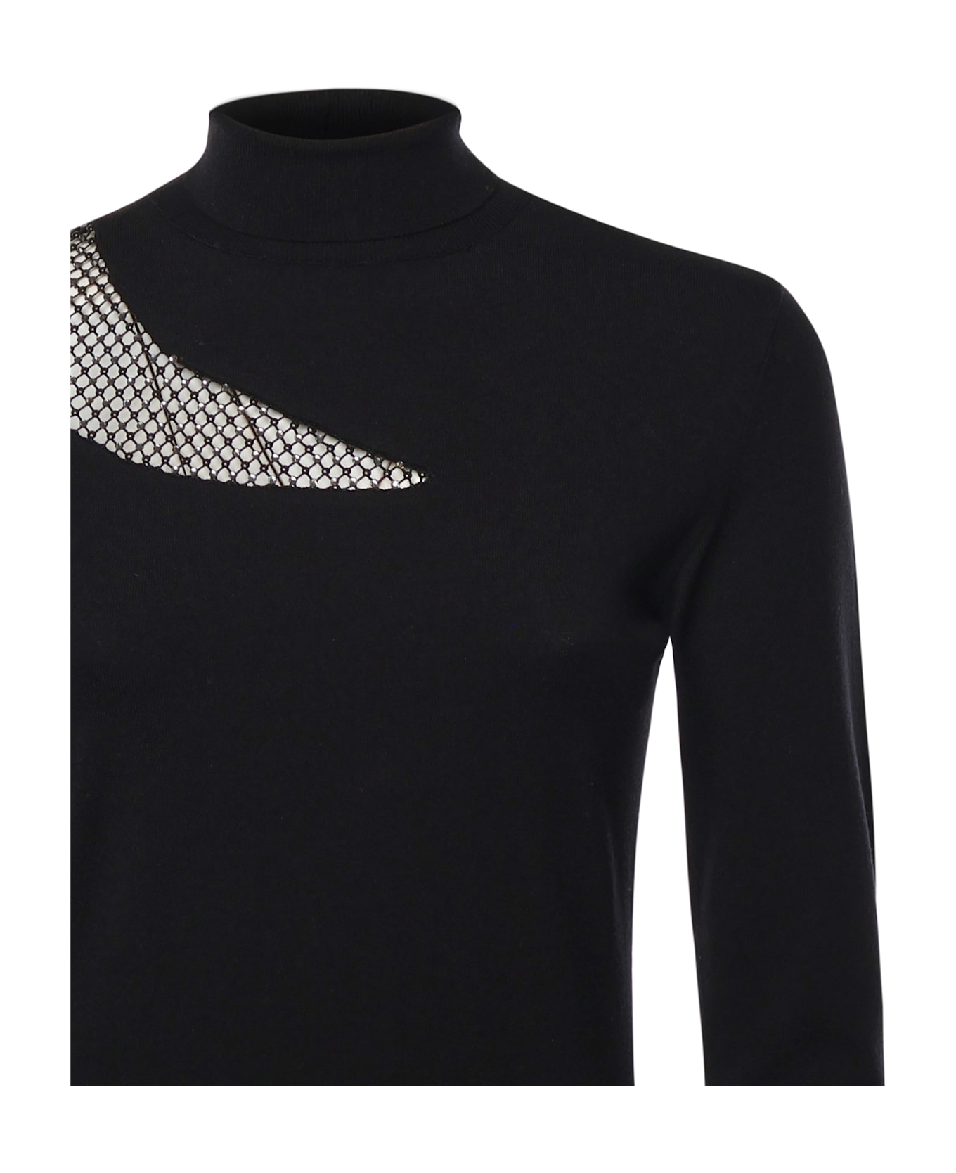 Genny Turtleneck Dress With Pearly Rhinestone Inserts - Black