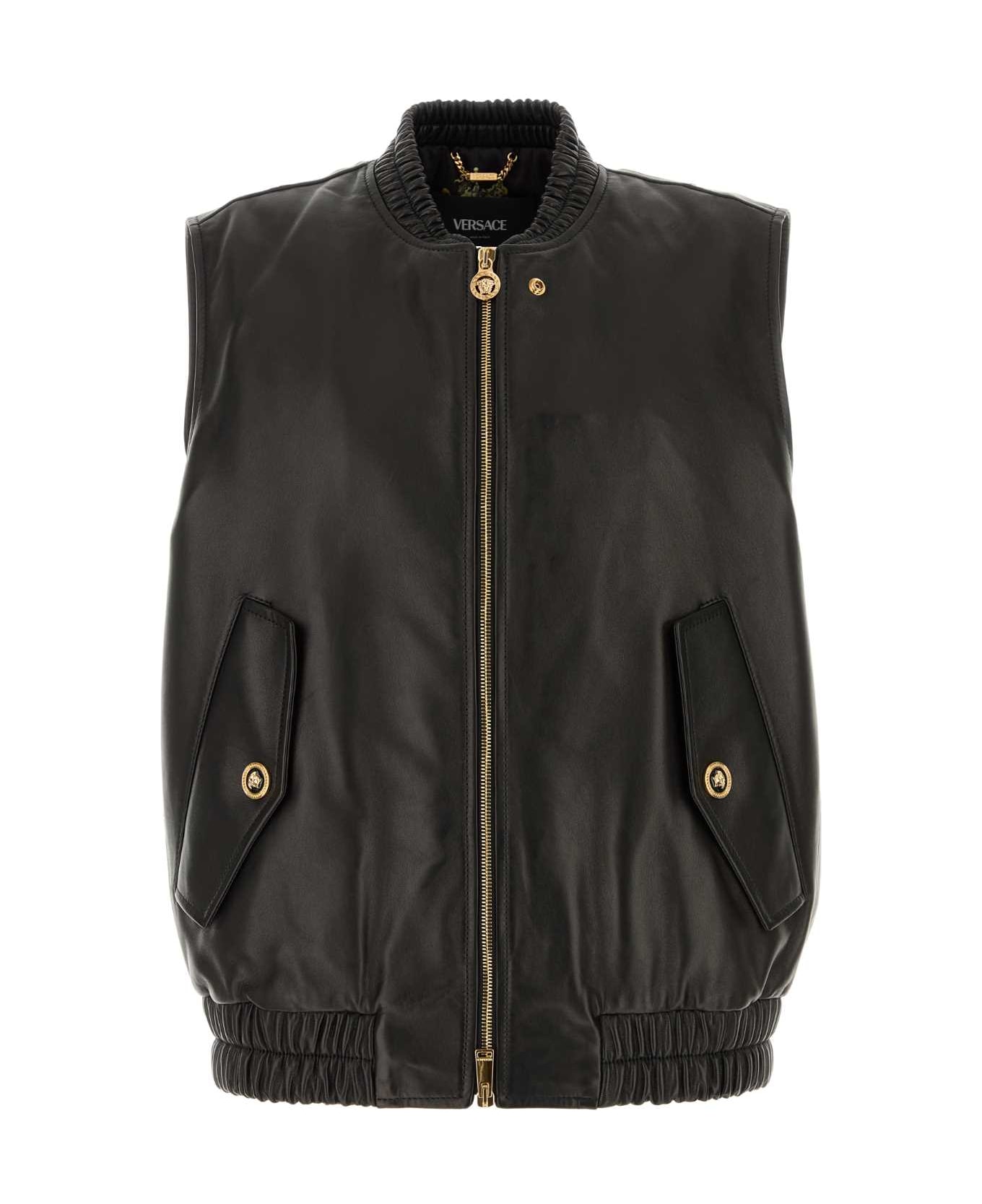 Versace Black Leather Jacket - BLACK