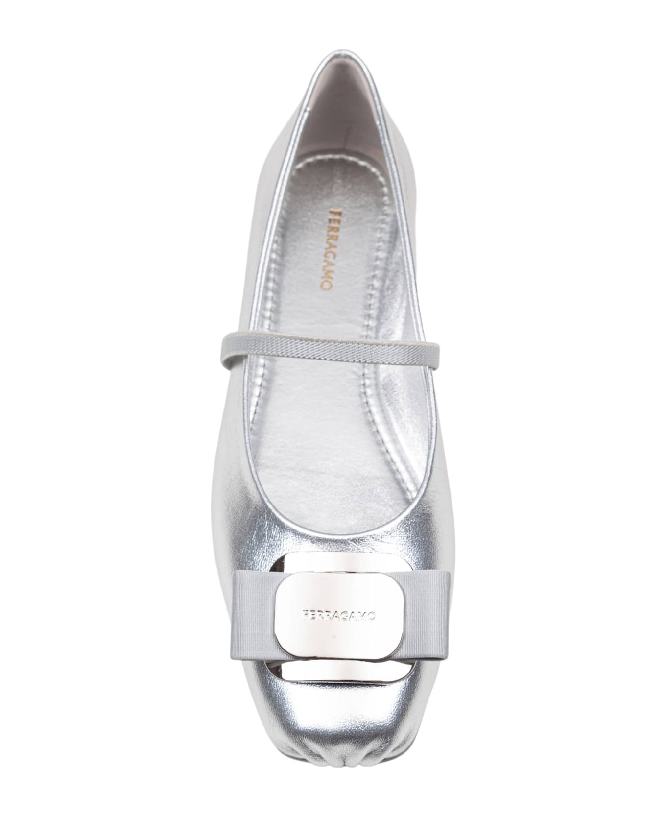 Ferragamo Zina Ballerina In Laminated Leather Color Silver - Silver