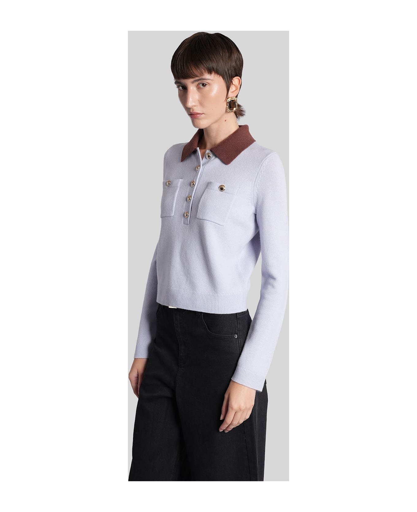 self-portrait Polo In Cyan Wool - cyan