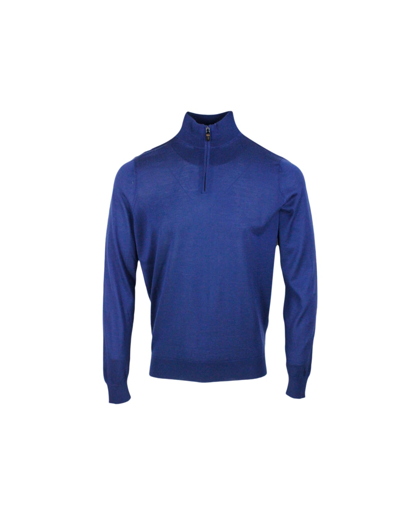 Colombo Light Half-zip Long-sleeved Sweater In Fine 100% Cashmere And Silk With Special Processing On The Profile Of The Neck - Blu royal トップス