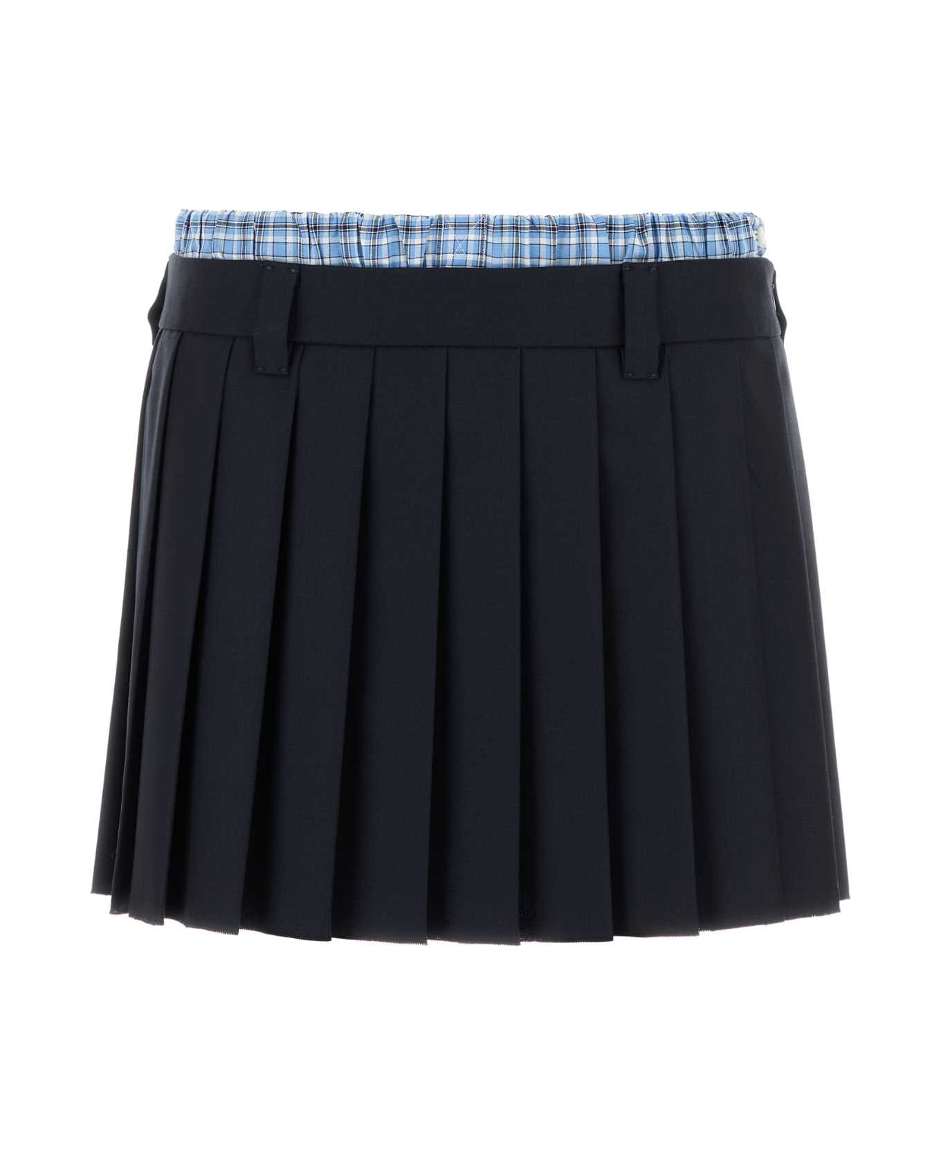 Miu Miu Midnight Blue Wool Mini Skirt - BLEU