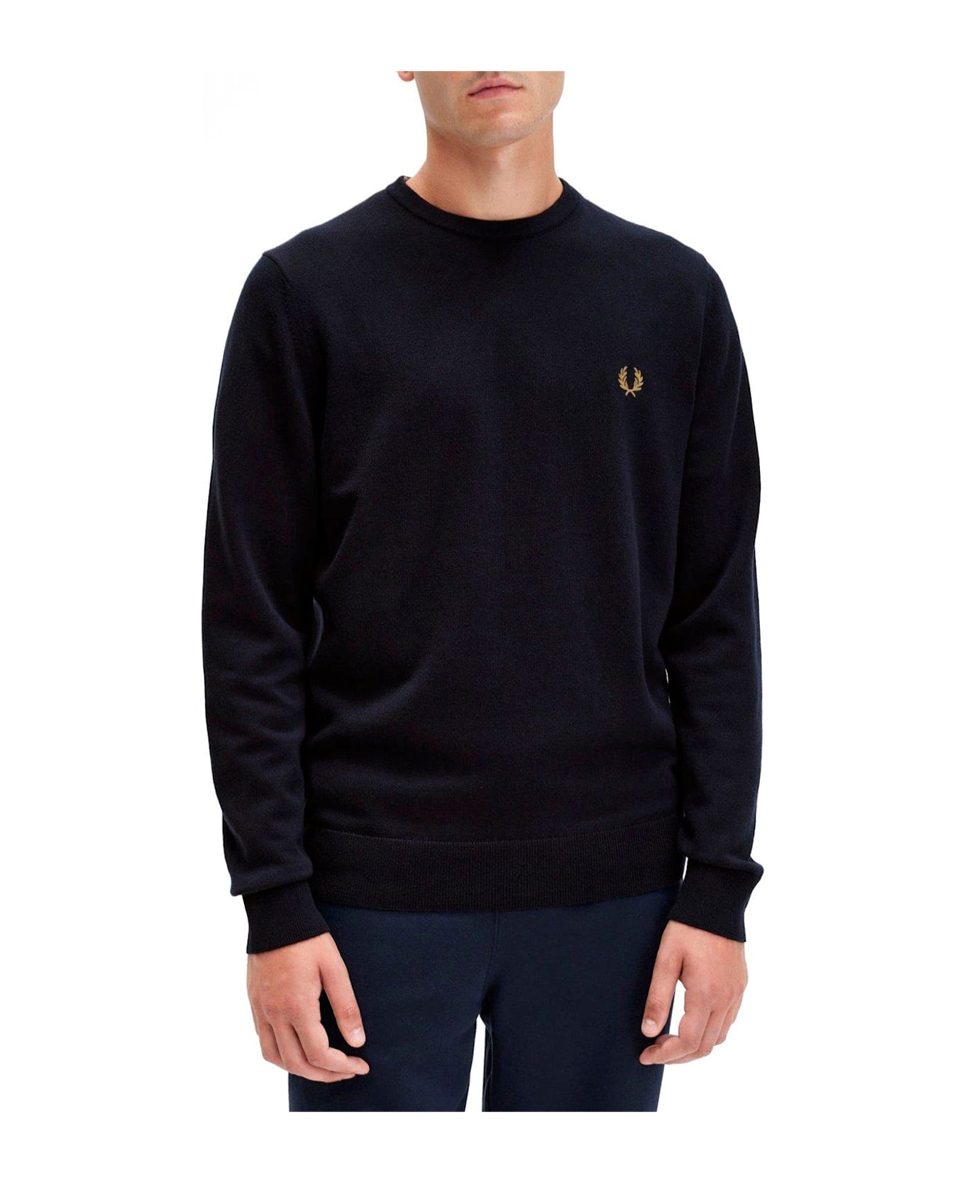 Fred Perry Logo-embroidered Long-sleeved Crewneck Jumper - Navy