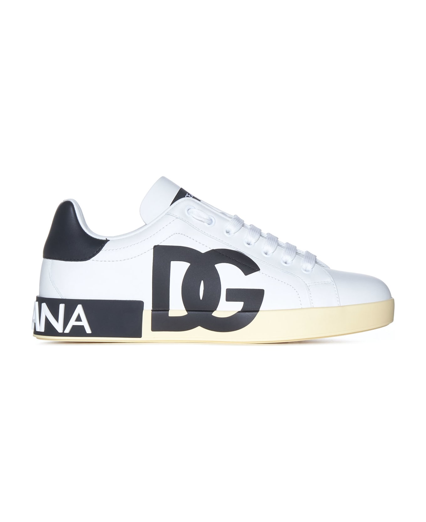 zapatillas de running maratón negras baratas menos de 60 Portofino Nappa Sneaker With Printed Dg Logo - White