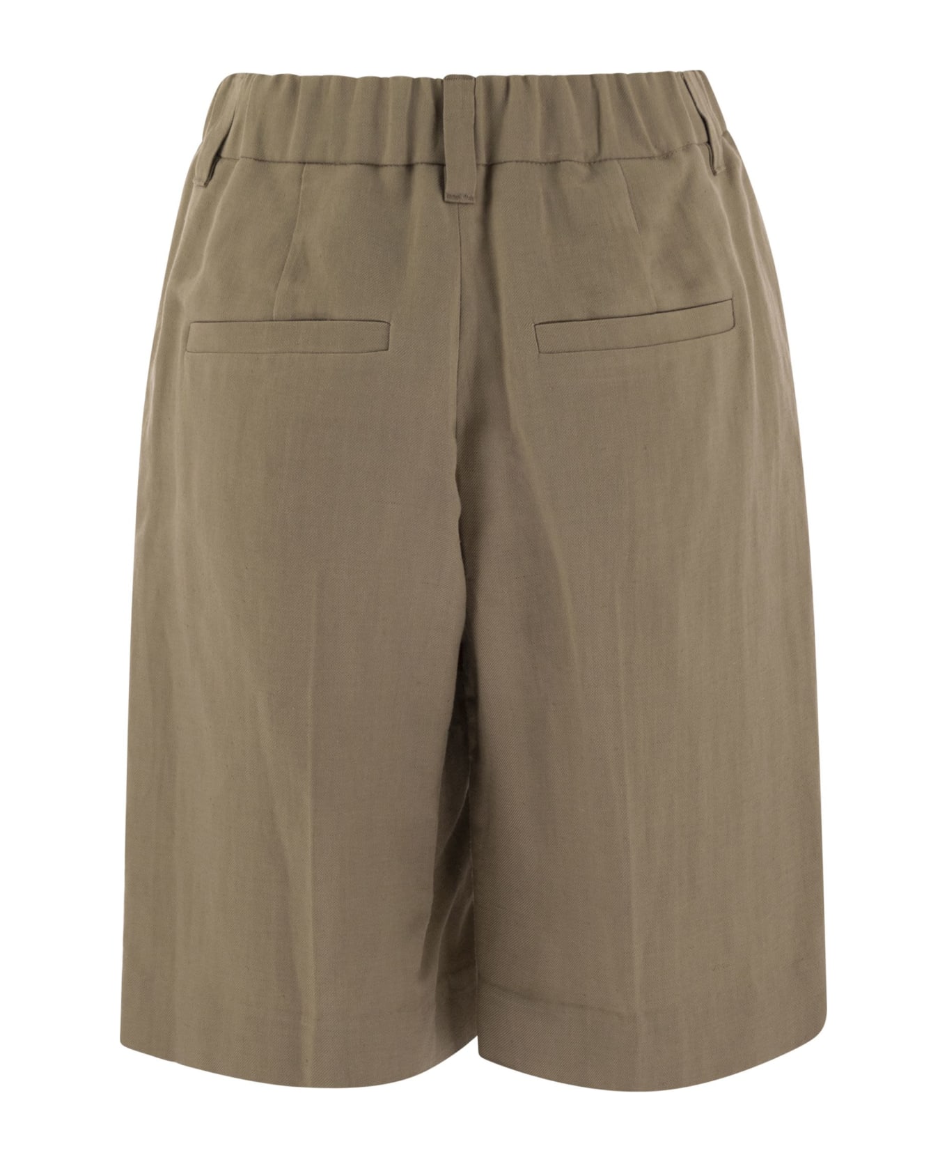 Brunello Cucinelli Gathered Waist Bermuda Shorts In Fluid Viscose Linen Twill - Rope