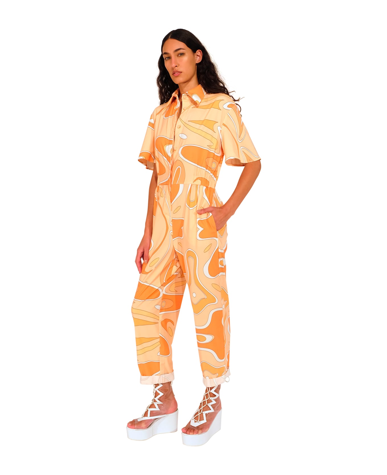 Sara Battaglia Jumpsuit - Orange Print