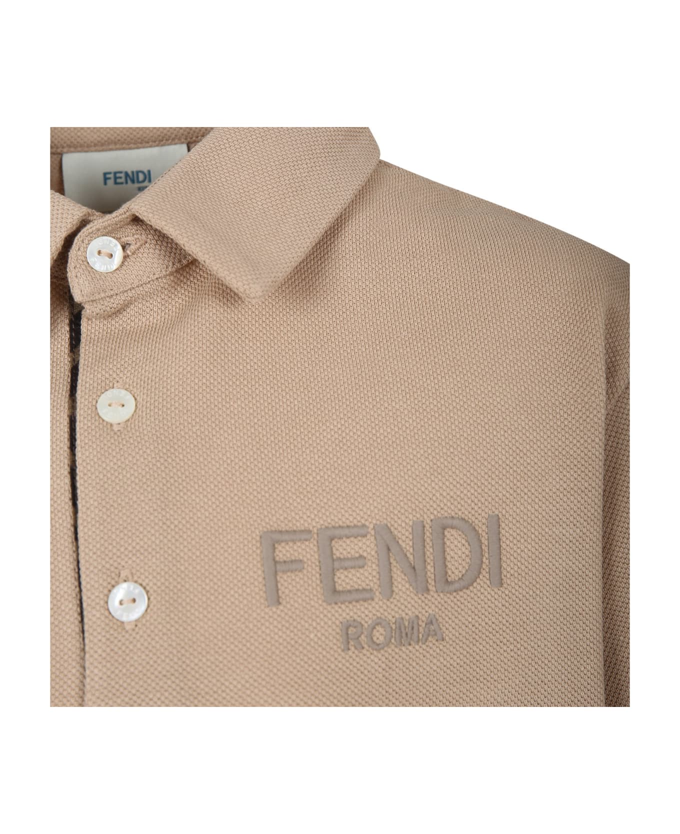Fendi Beige Polo Shirt For Boy With Logo - Beige