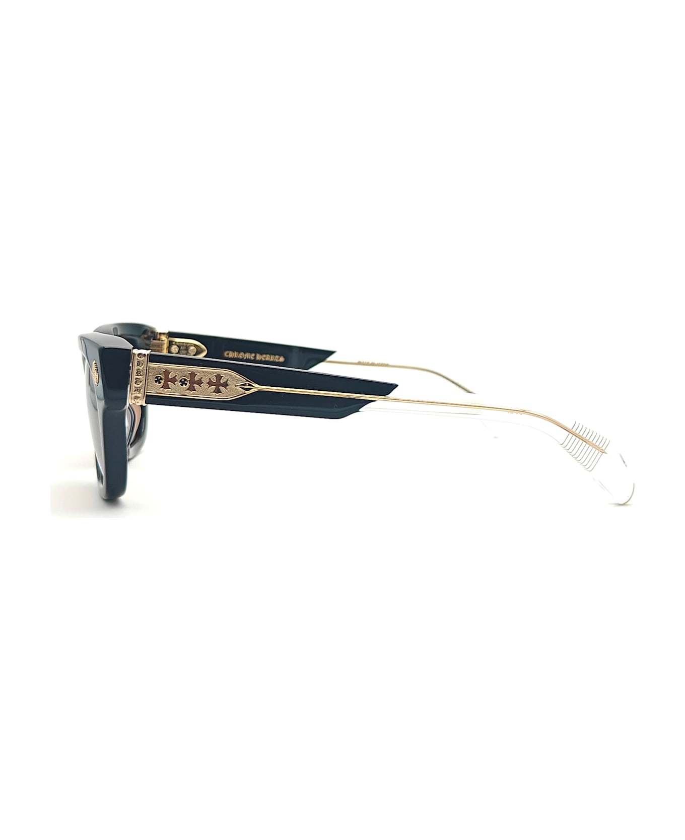 Chrome Hearts Dick Fitzener - Black / Black Crystal / 18k Gold Sunglasses - Black/gold