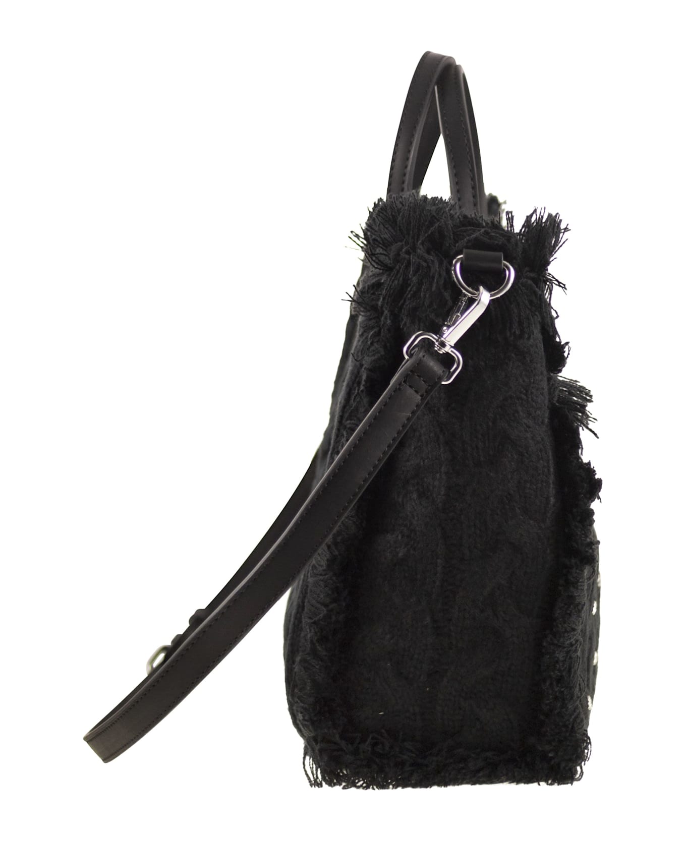 MC2 Saint Barth Colette - Wool-effect Bag With Logo And Rhinestones - Black