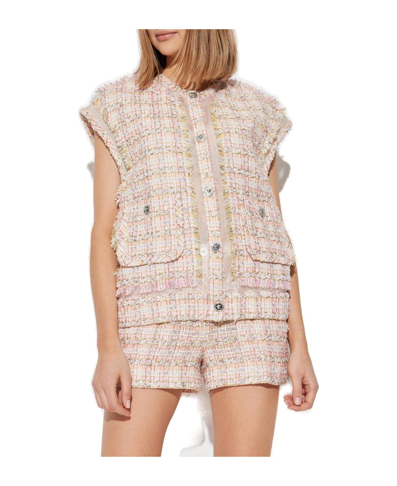 Versace Button-up Tweed Gilet - PINK