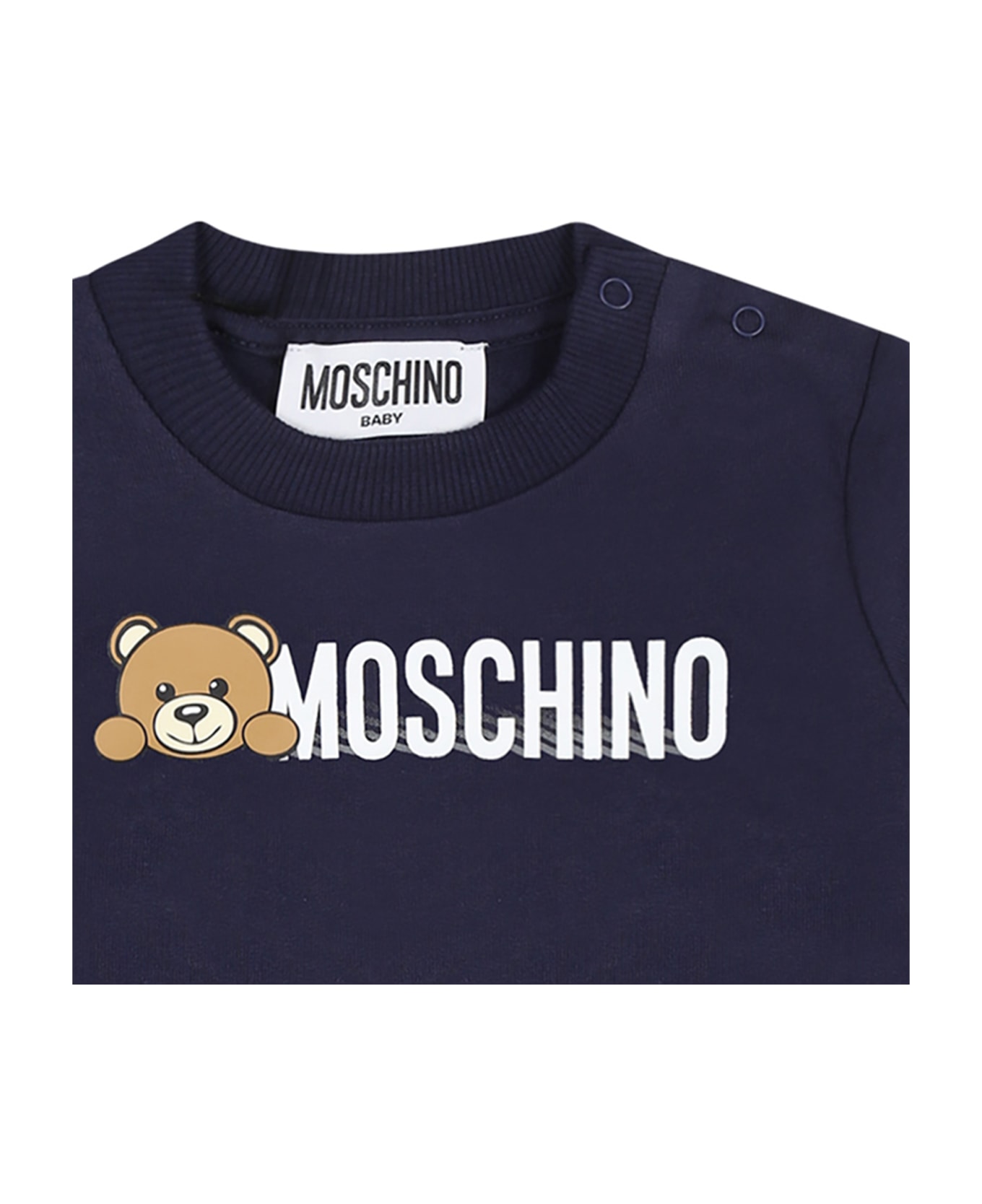 Moschino Blue Sweatshirt For Babykids With Teddy Bear - NAVY